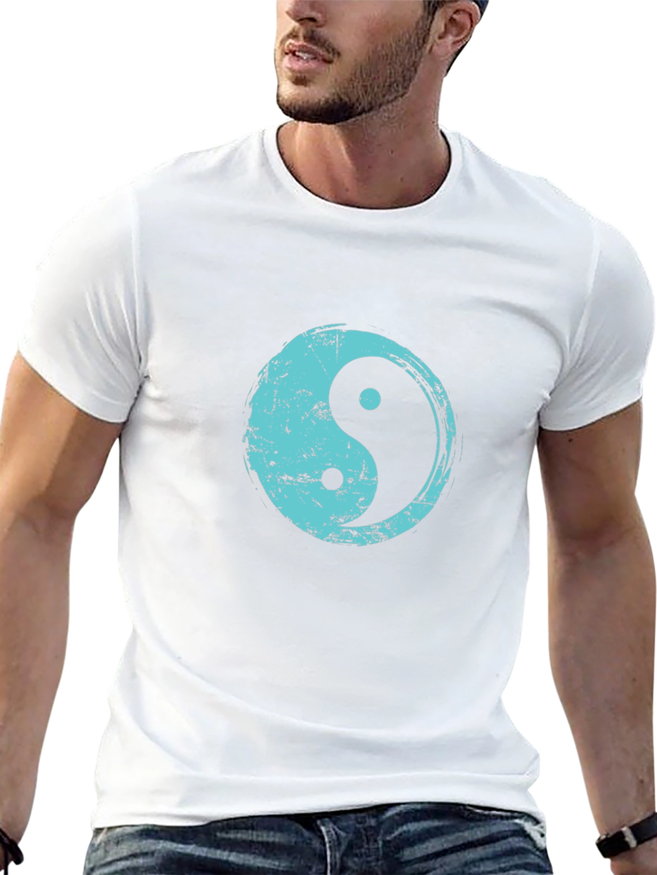 Yin Yang T-Shirt - Distressed Teal Design