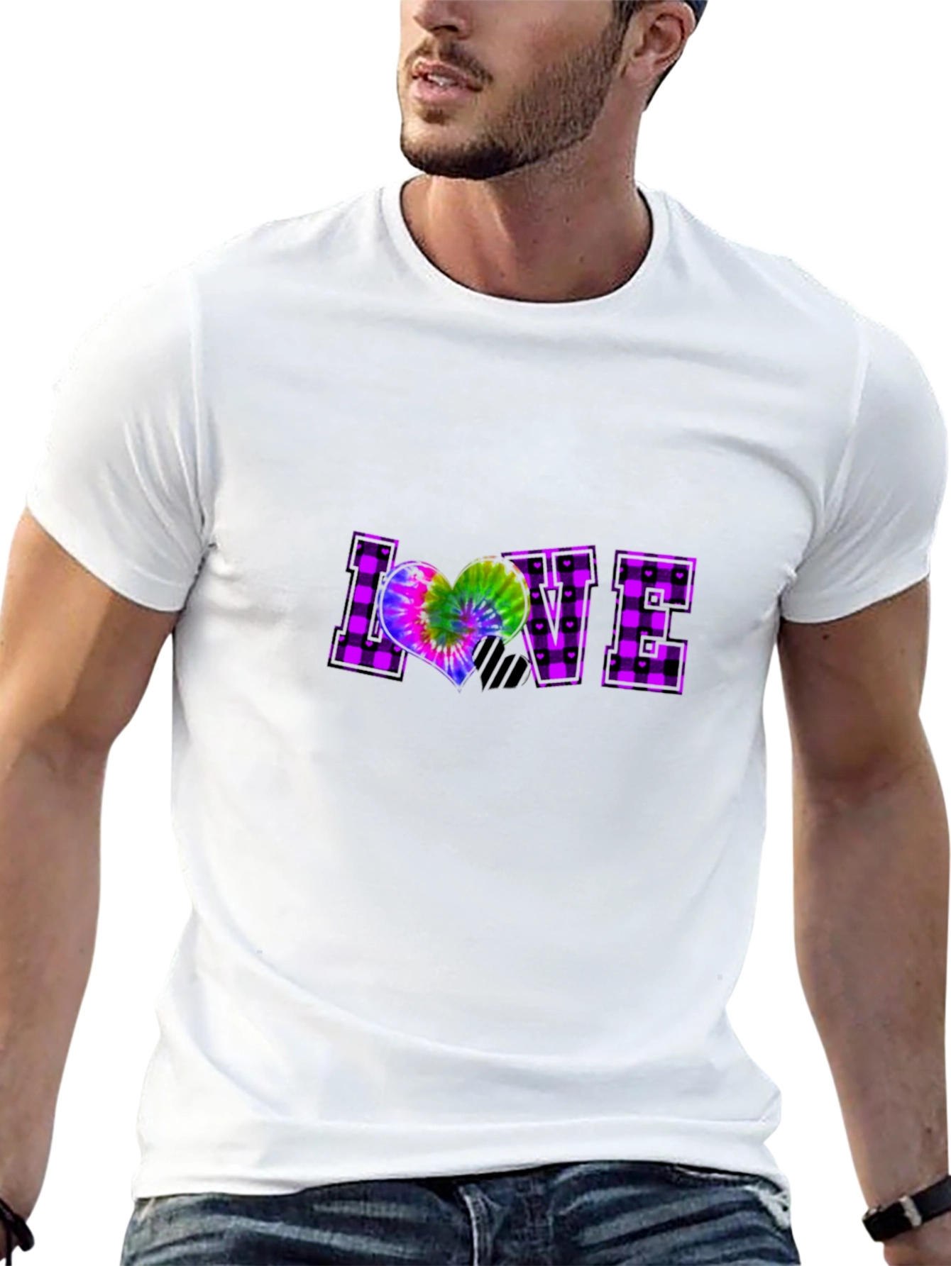 Plaid LOVE T-Shirt Tie-Dye Heart Graphic