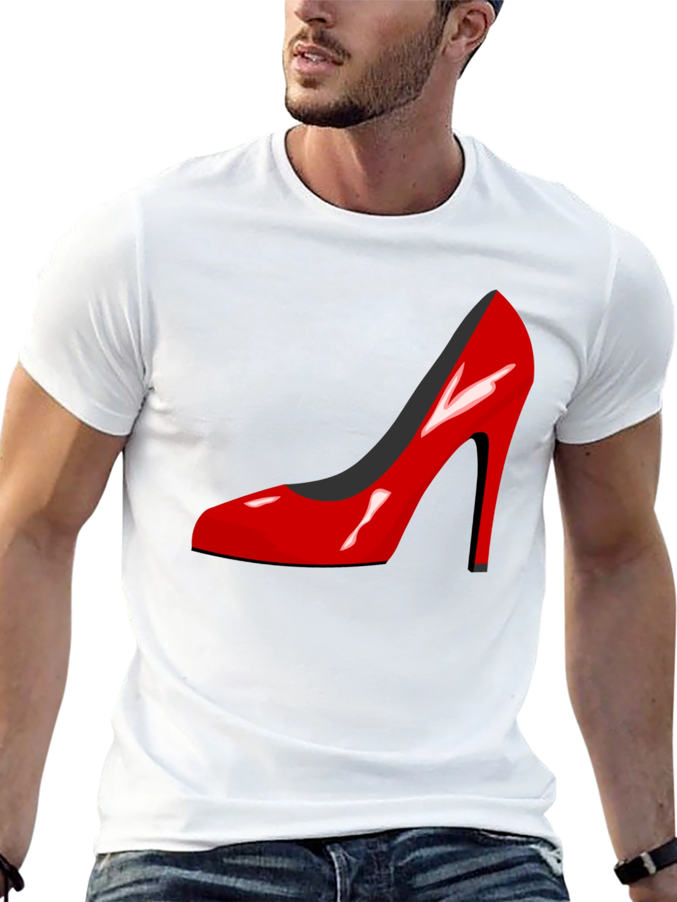 Red High Heel Shoe Graphic Black T-Shirt