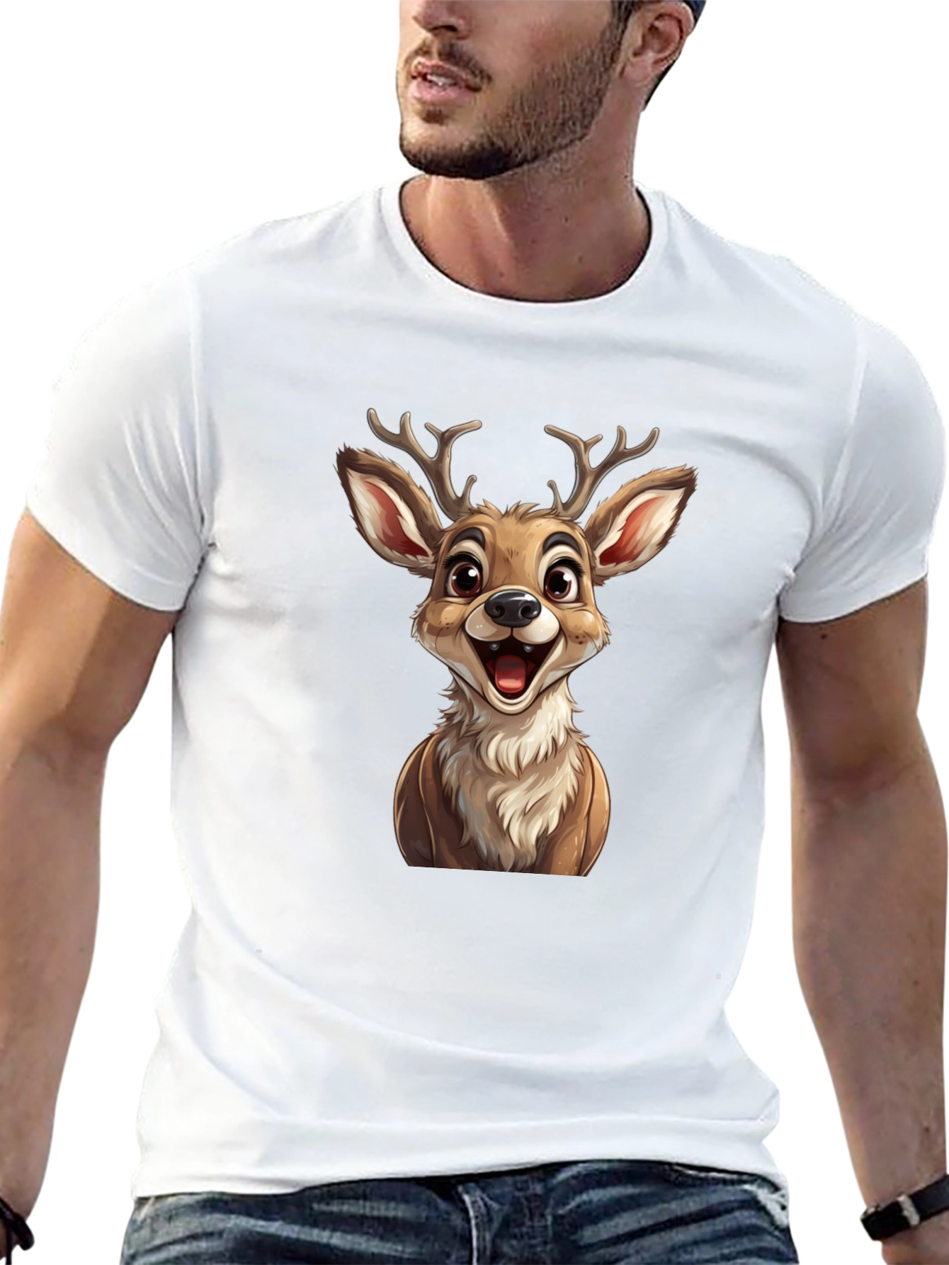 Cute Cartoon Deer Graphic T-Shirt - Black