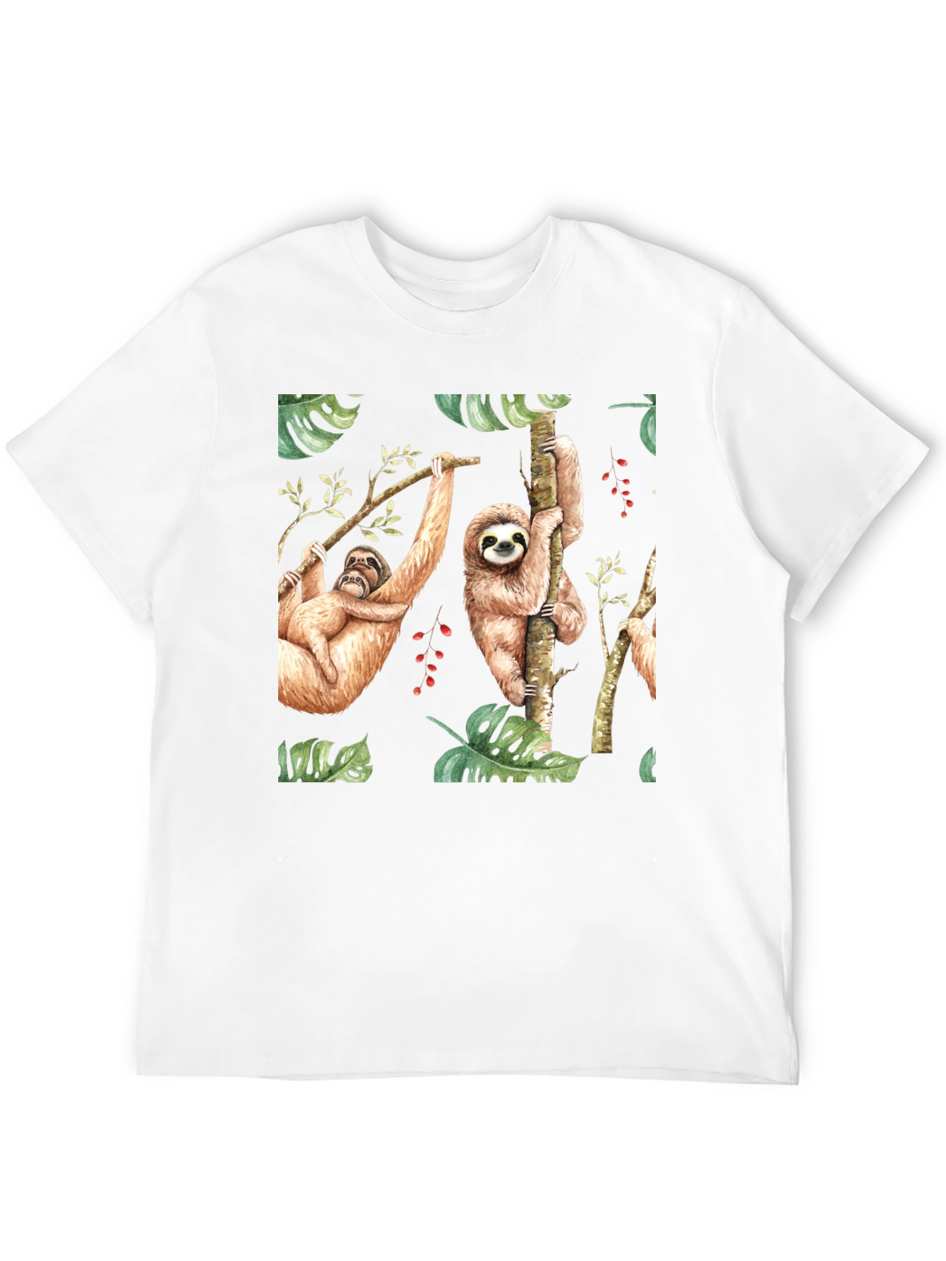 Cute Sloth Print Black T-Shirt