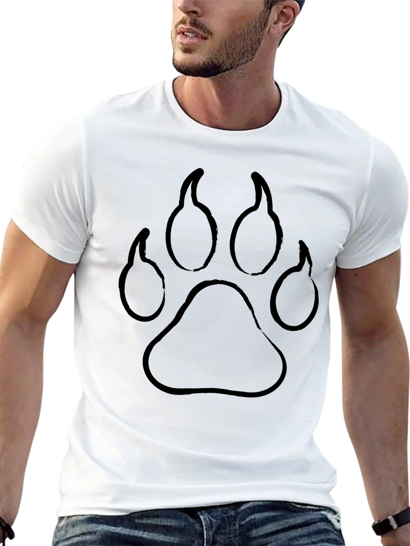 Black Paw Print Graphic Tee - Casual Style