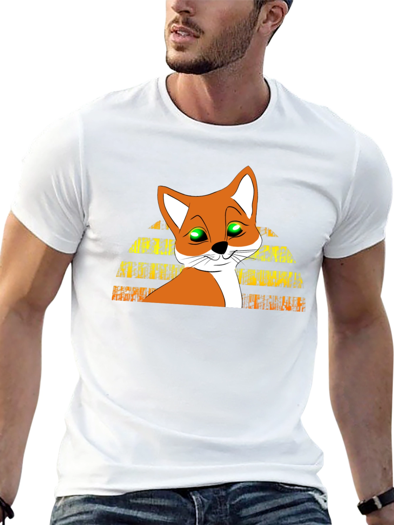 Cartoon Fox Graphic Tee - Mens Black T-Shirt