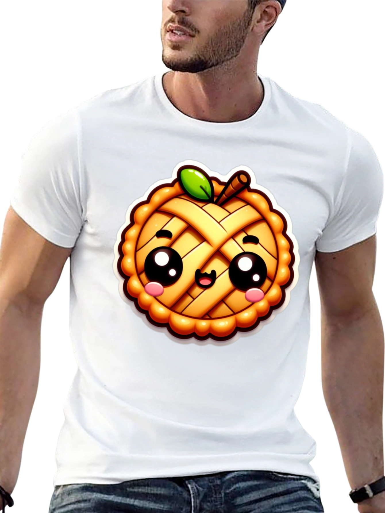 Cute Apple Pie Cartoon Black T-Shirt