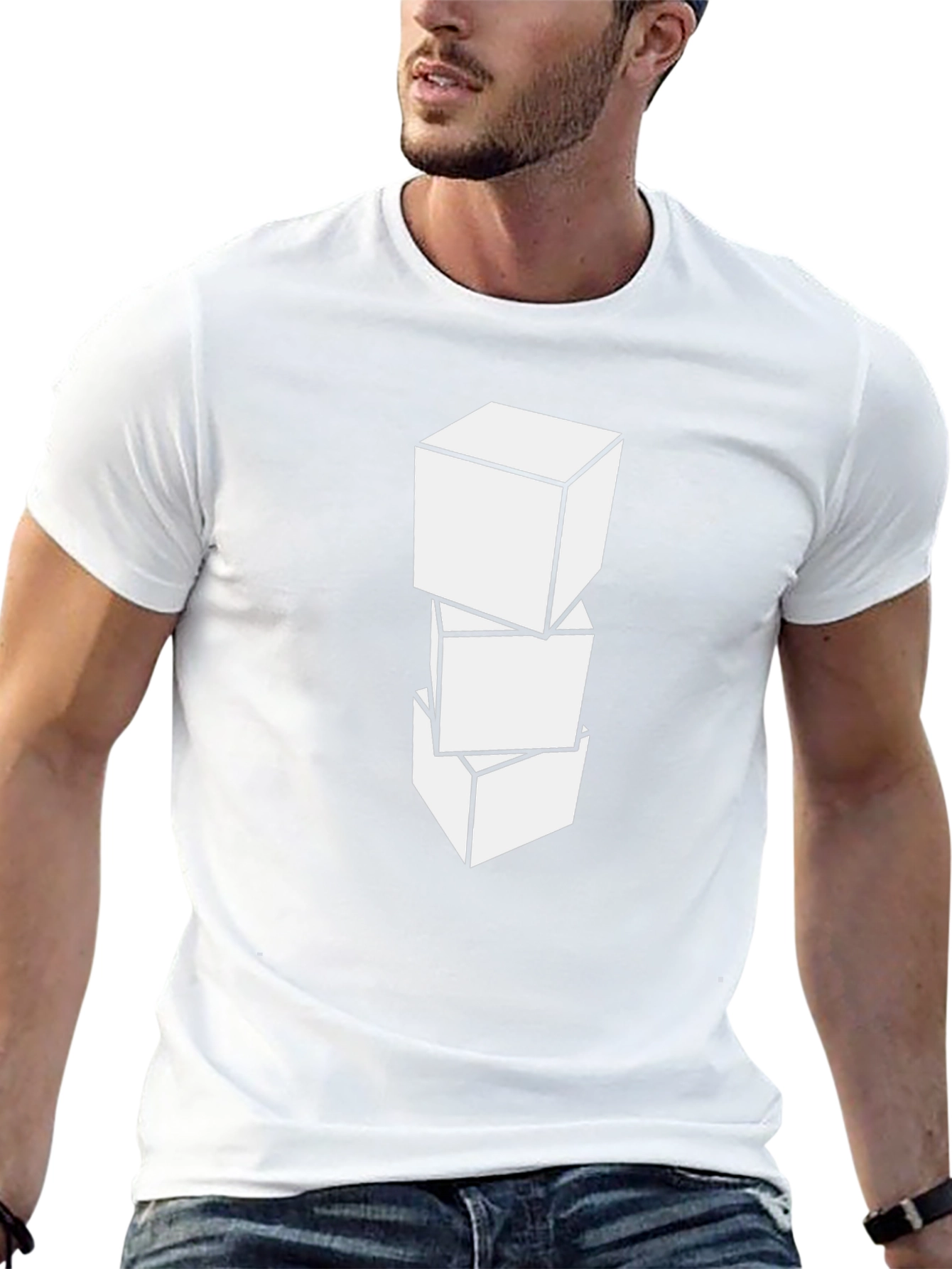 Geometric Cube Graphic Tee - Casual Black T-Shirt