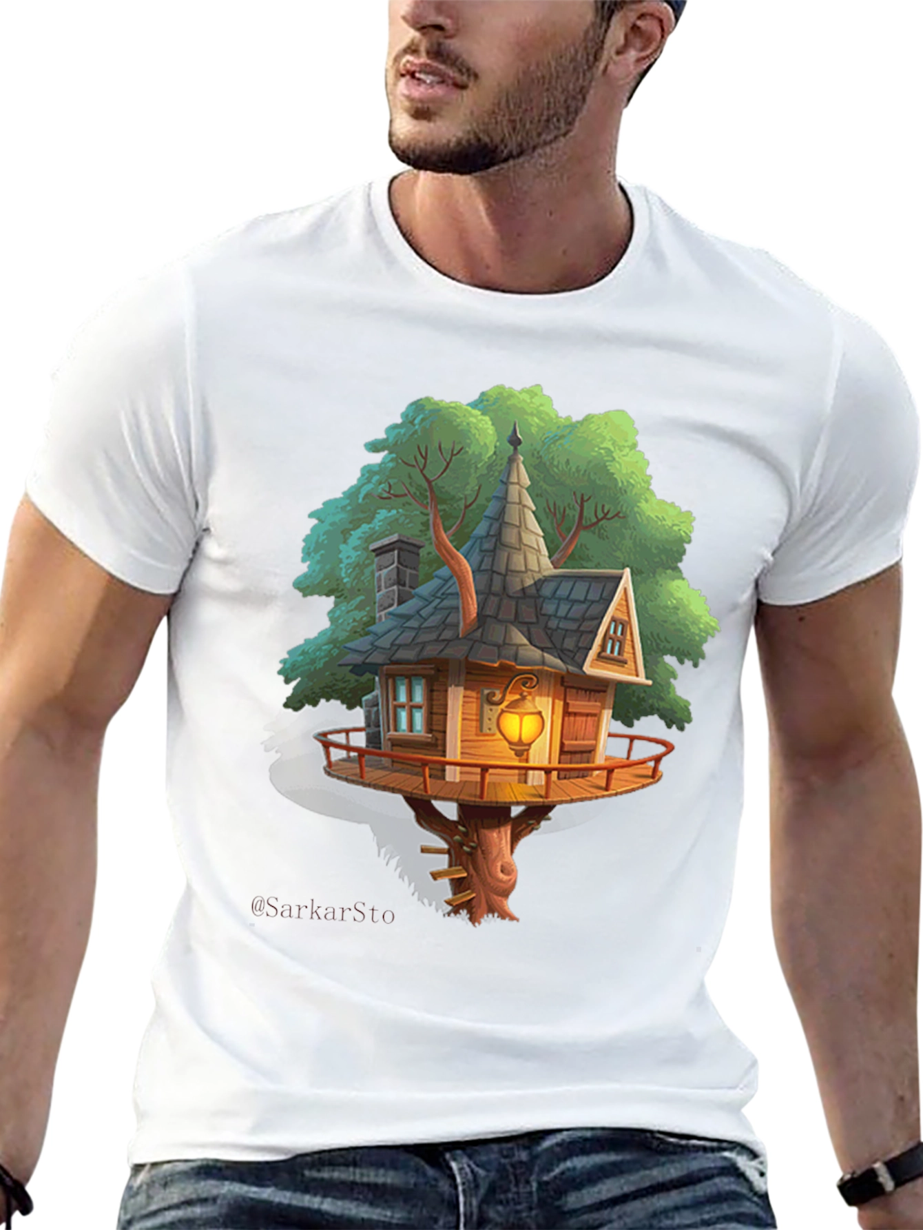 Whimsical Treehouse Graphic T-Shirt - Unique Design