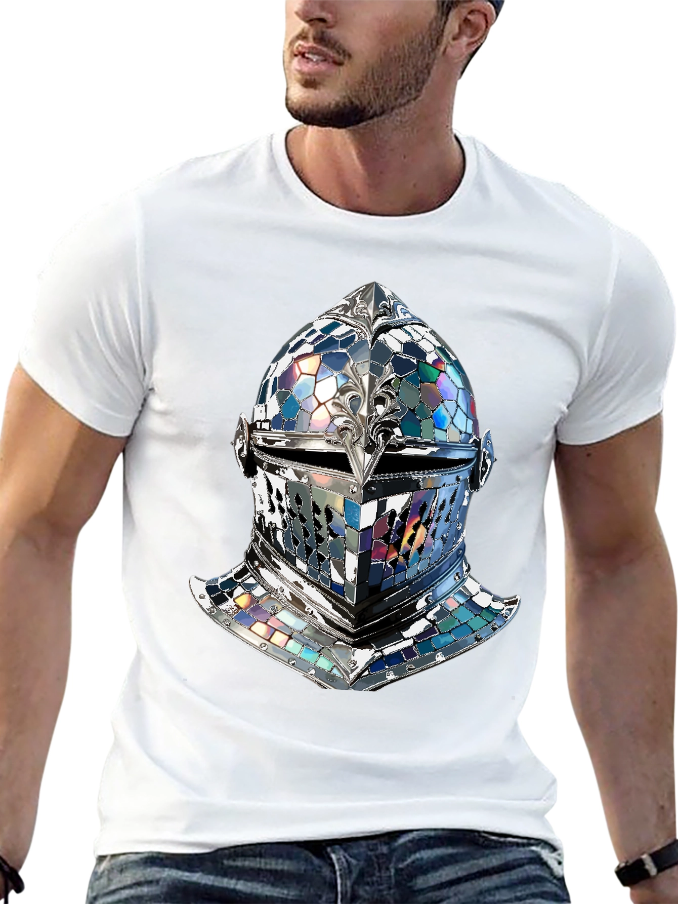 Knight Helmet Graphic Tee - Medieval Armor Design