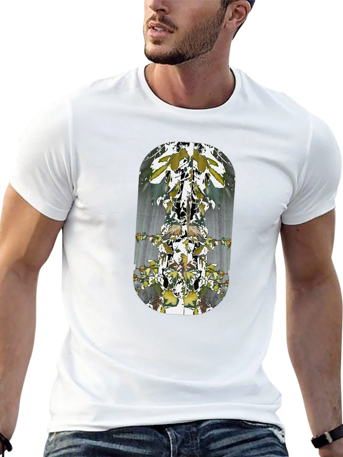 Abstract Botanical Print Black T-Shirt