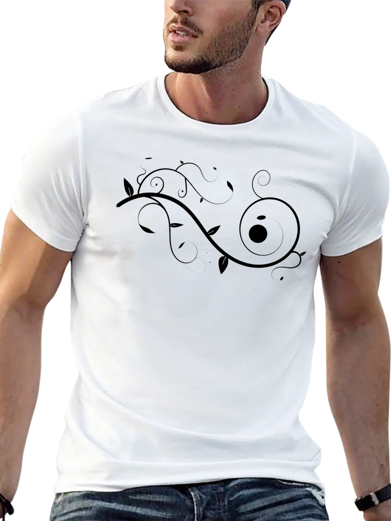Mens Black T-Shirt with Swirl Design