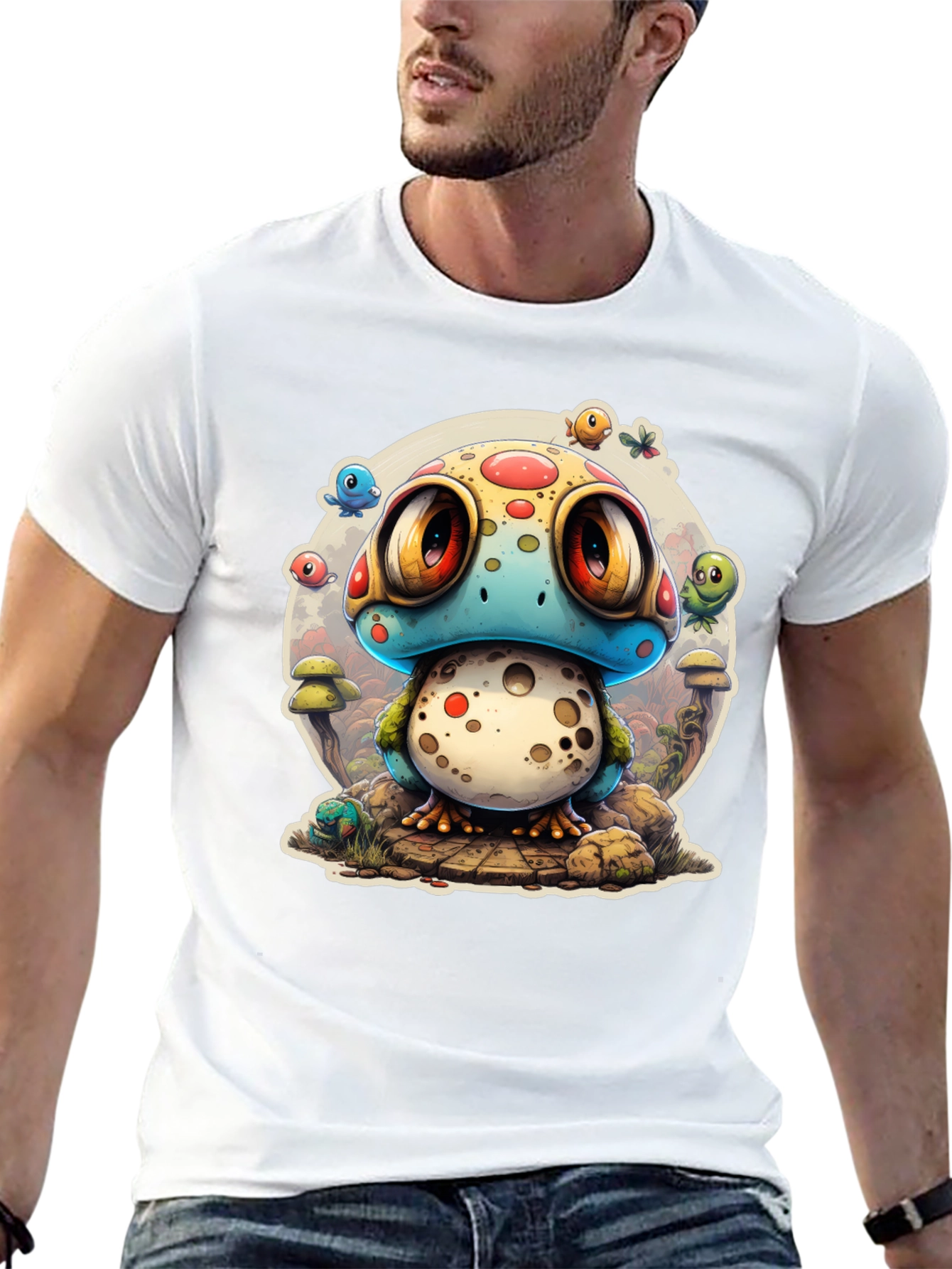Cartoon Mushroom Creature Graphic T-Shirt