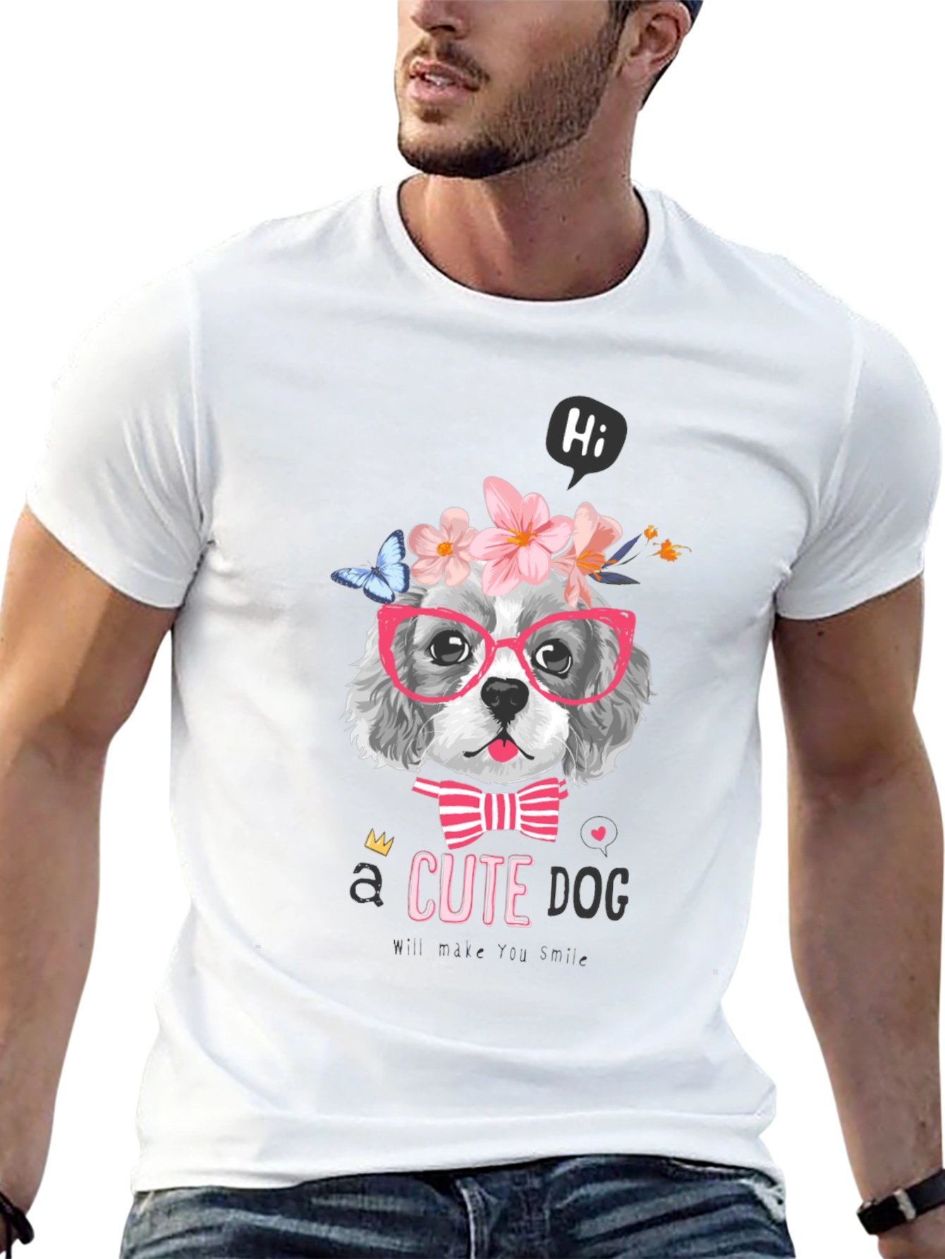 Cute Dog T-Shirt - Flower Crown & Glasses