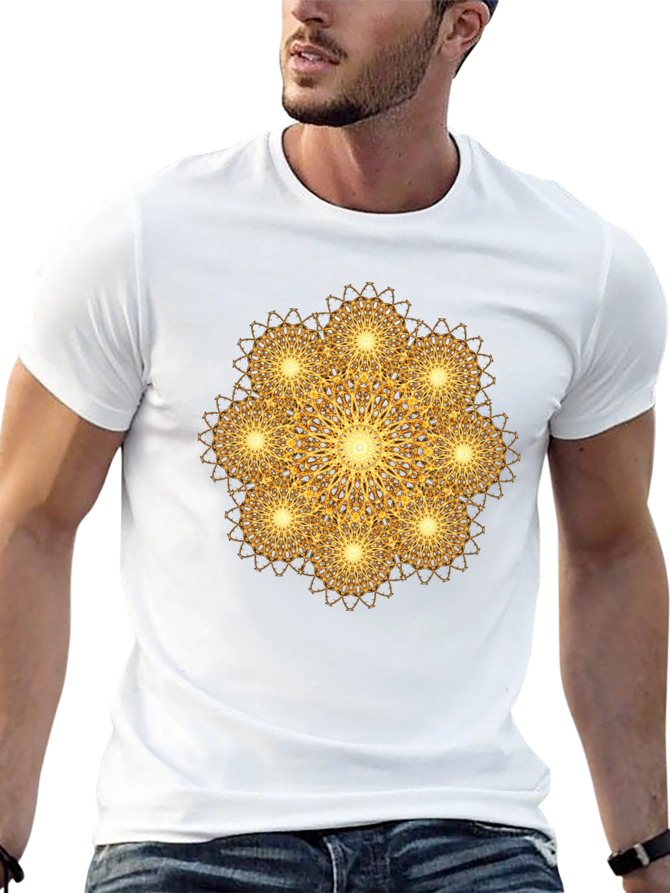 Golden Mandala Graphic Print Black T-Shirt