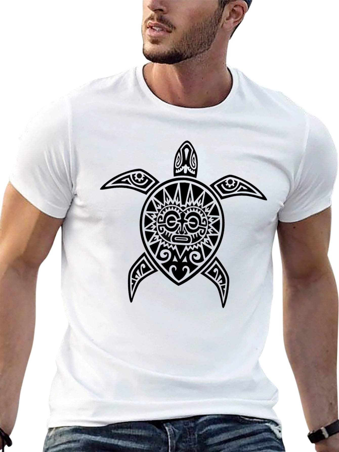 Tribal Turtle Graphic Tee - Black Casual T-Shirt