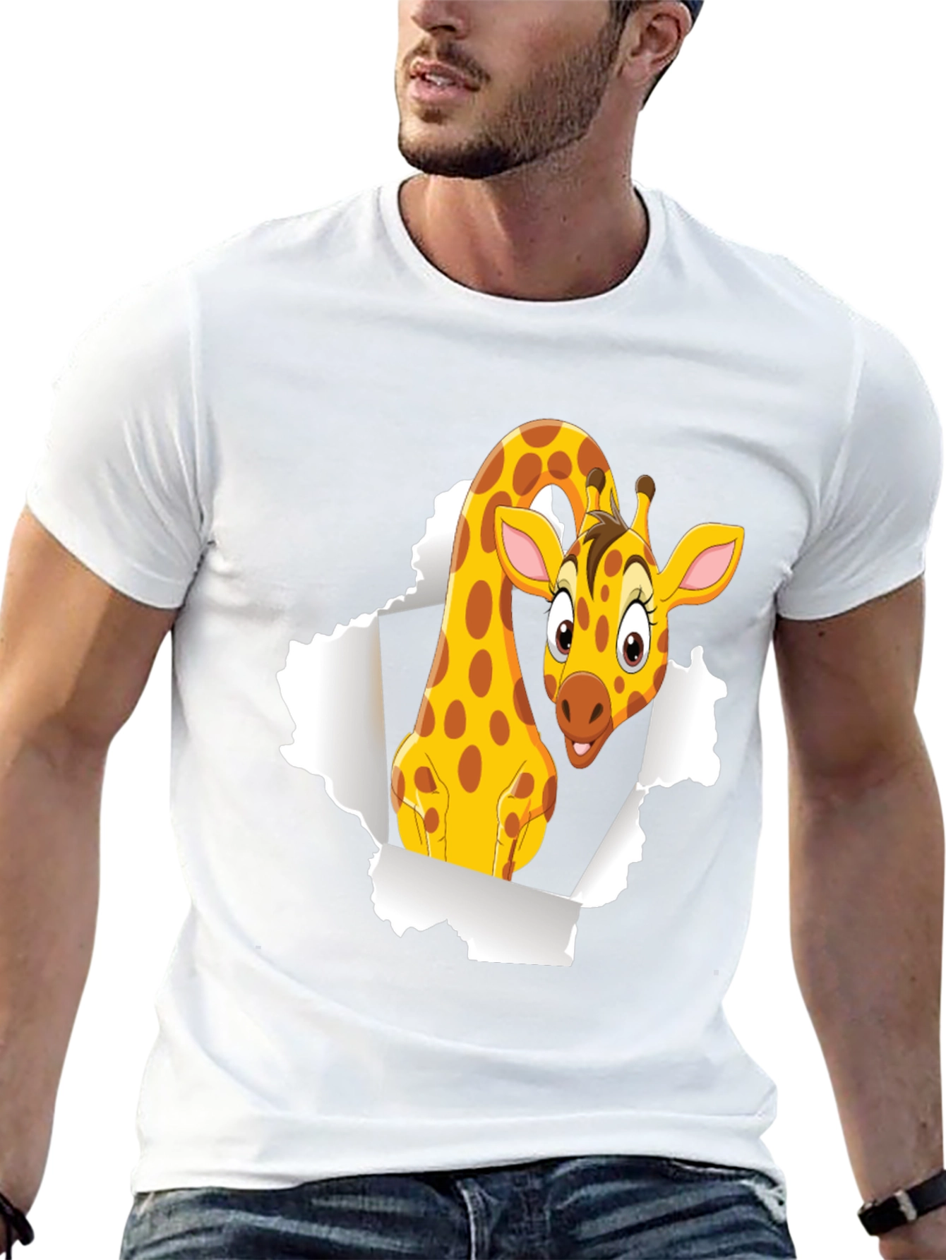 Cartoon Giraffe Graphic Black T-Shirt