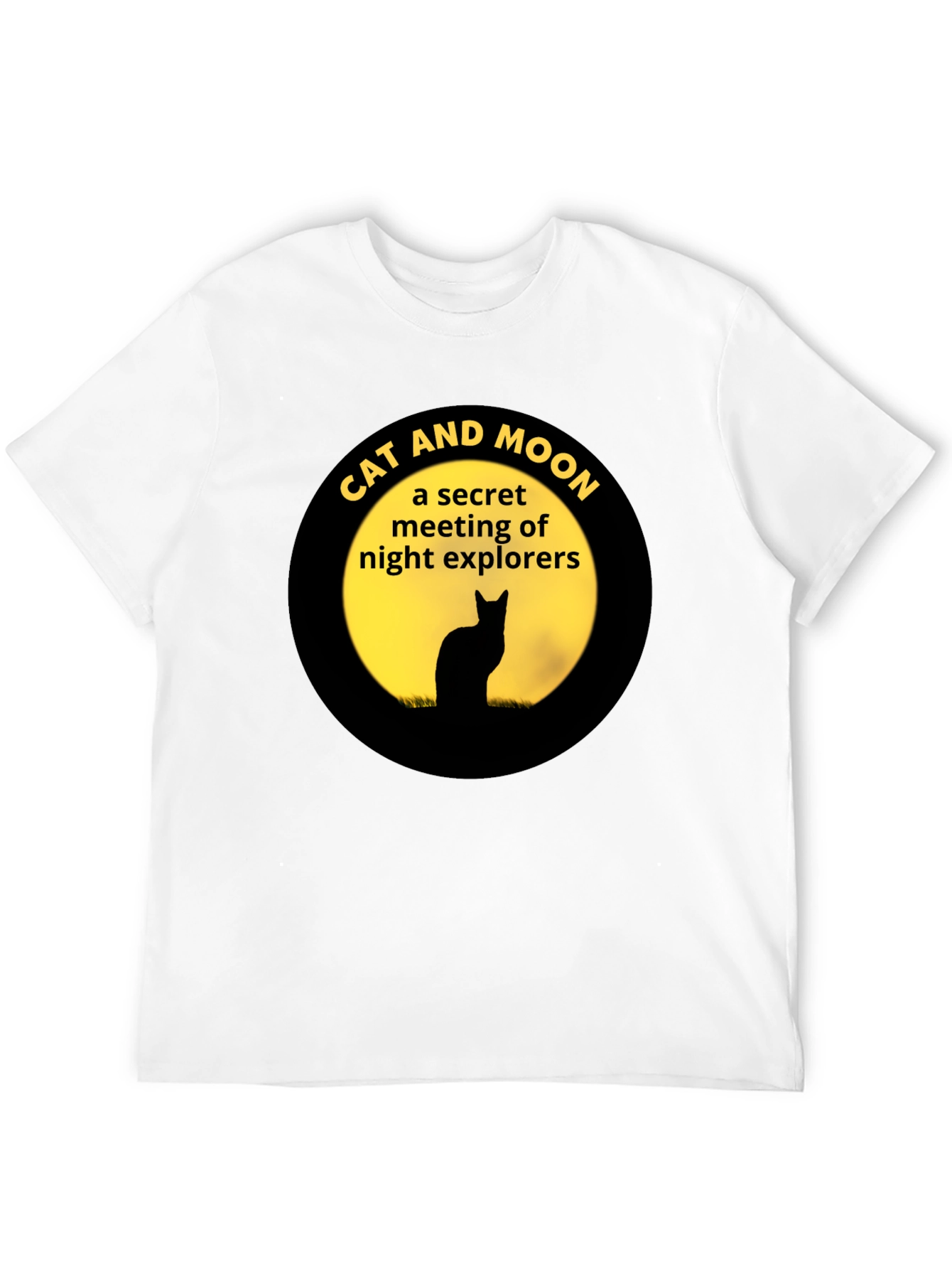 Cat and Moon Night Explorers Black T-Shirt