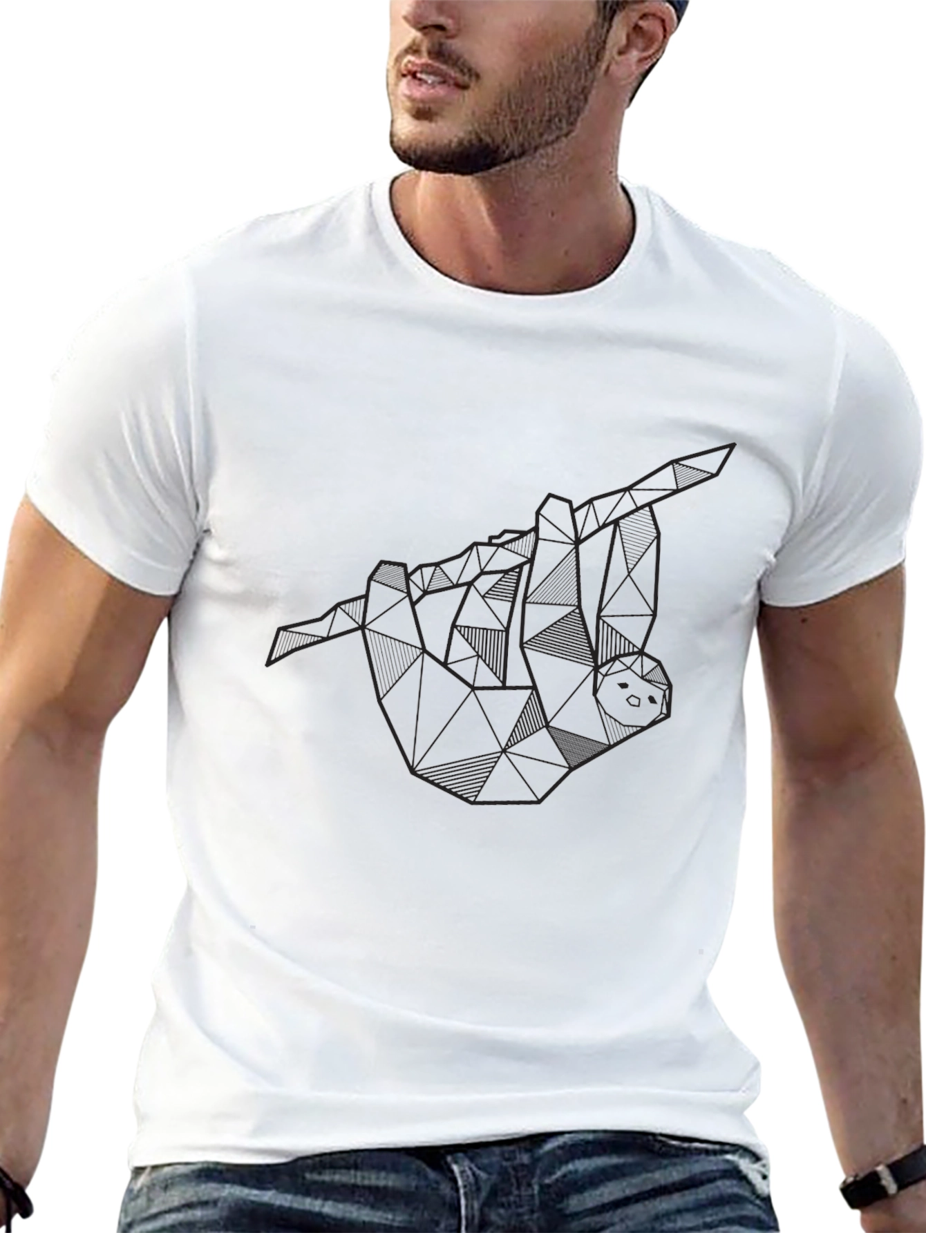 Geometric Sloth Graphic Tee - Relaxed Fit
