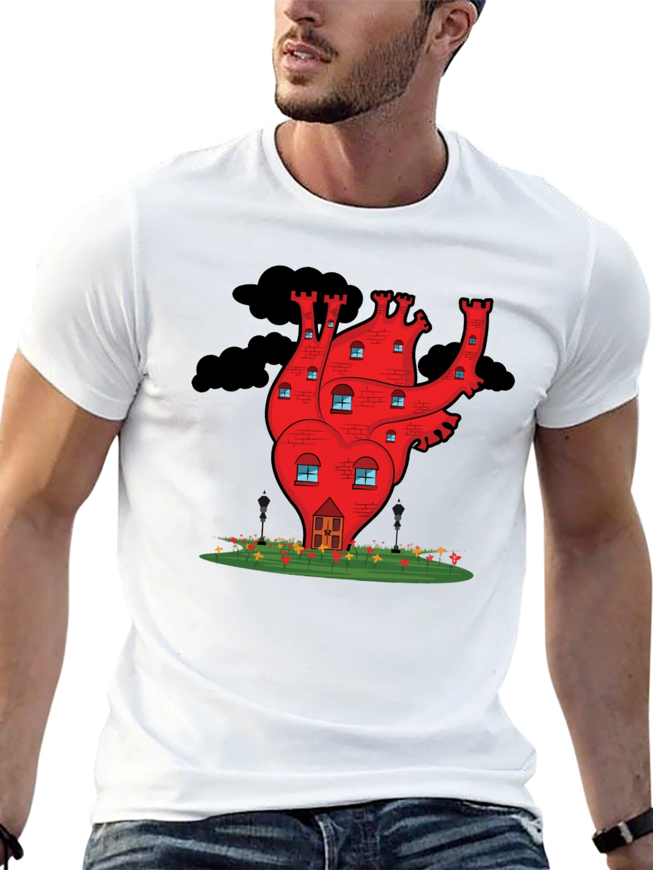 Heart Castle Graphic Tee - Quirky Black T-Shirt