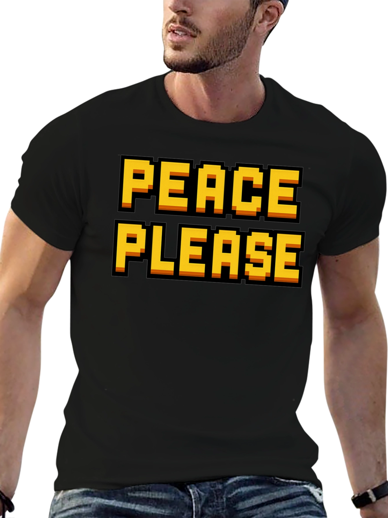 Peace Please Pixel Art Black T-Shirt