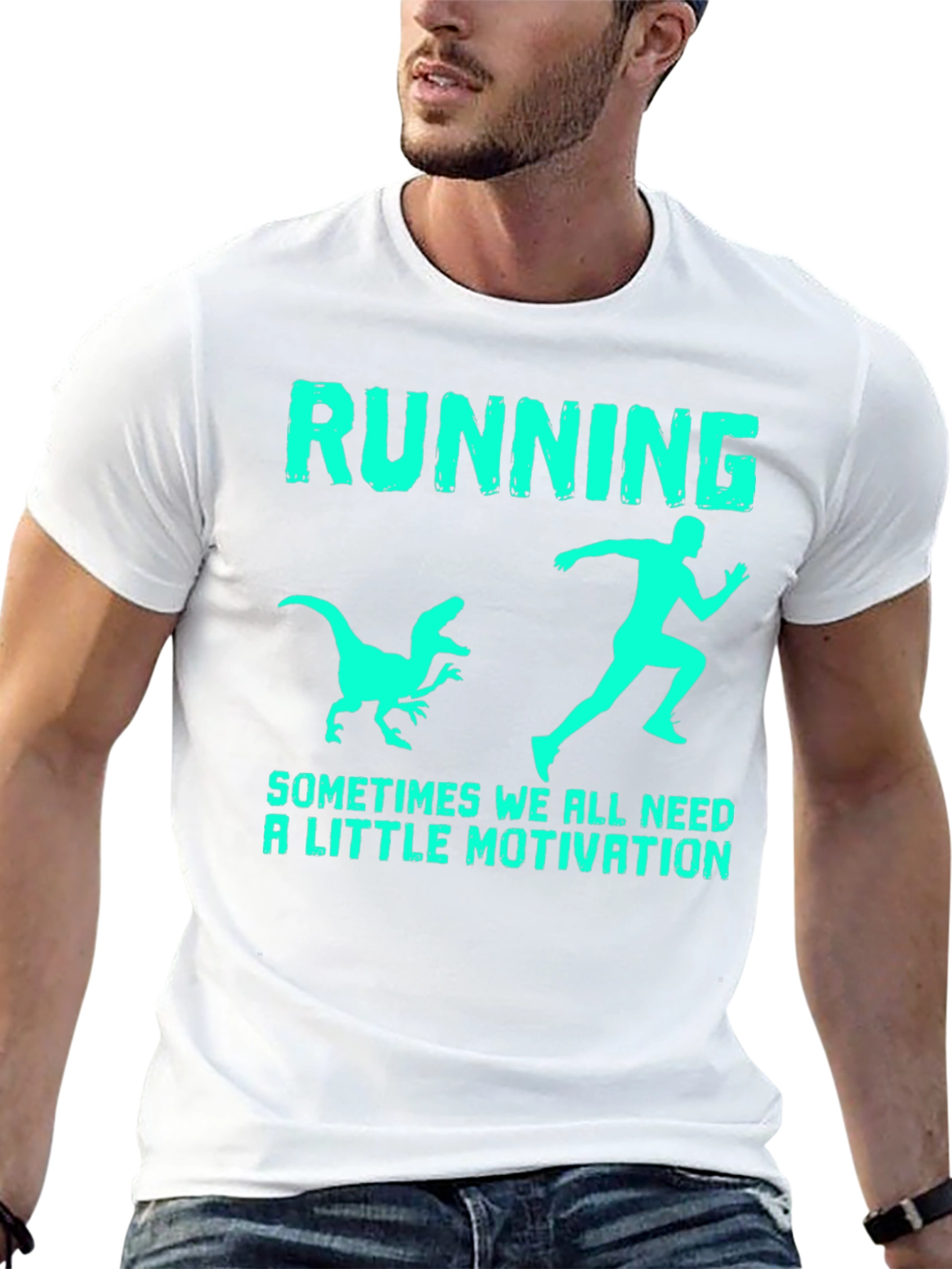Funny Running T-Shirt: Dinosaur Chasing Motivation