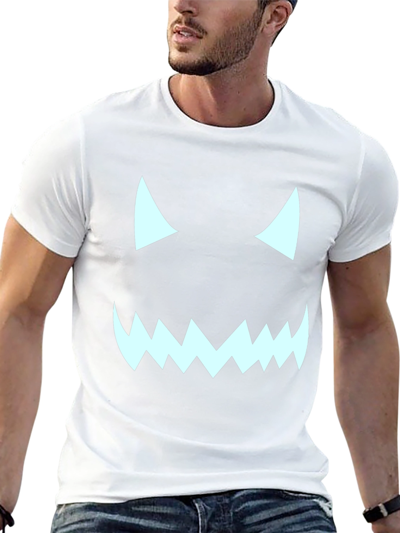 Halloween Monster Face Graphic Tee - Black T-Shirt