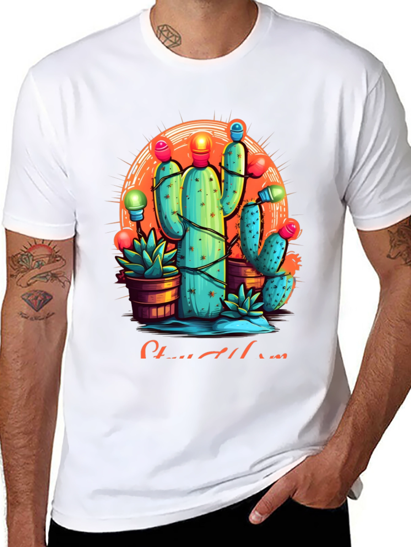 Cactus Christmas Lights Graphic Tee
