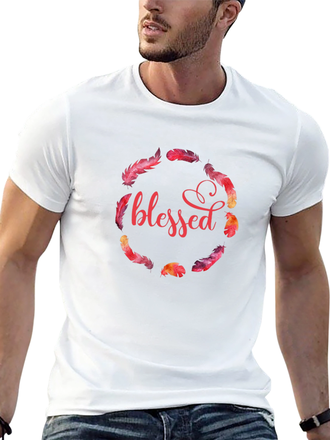 Blessed Feather Wreath Graphic T-Shirt