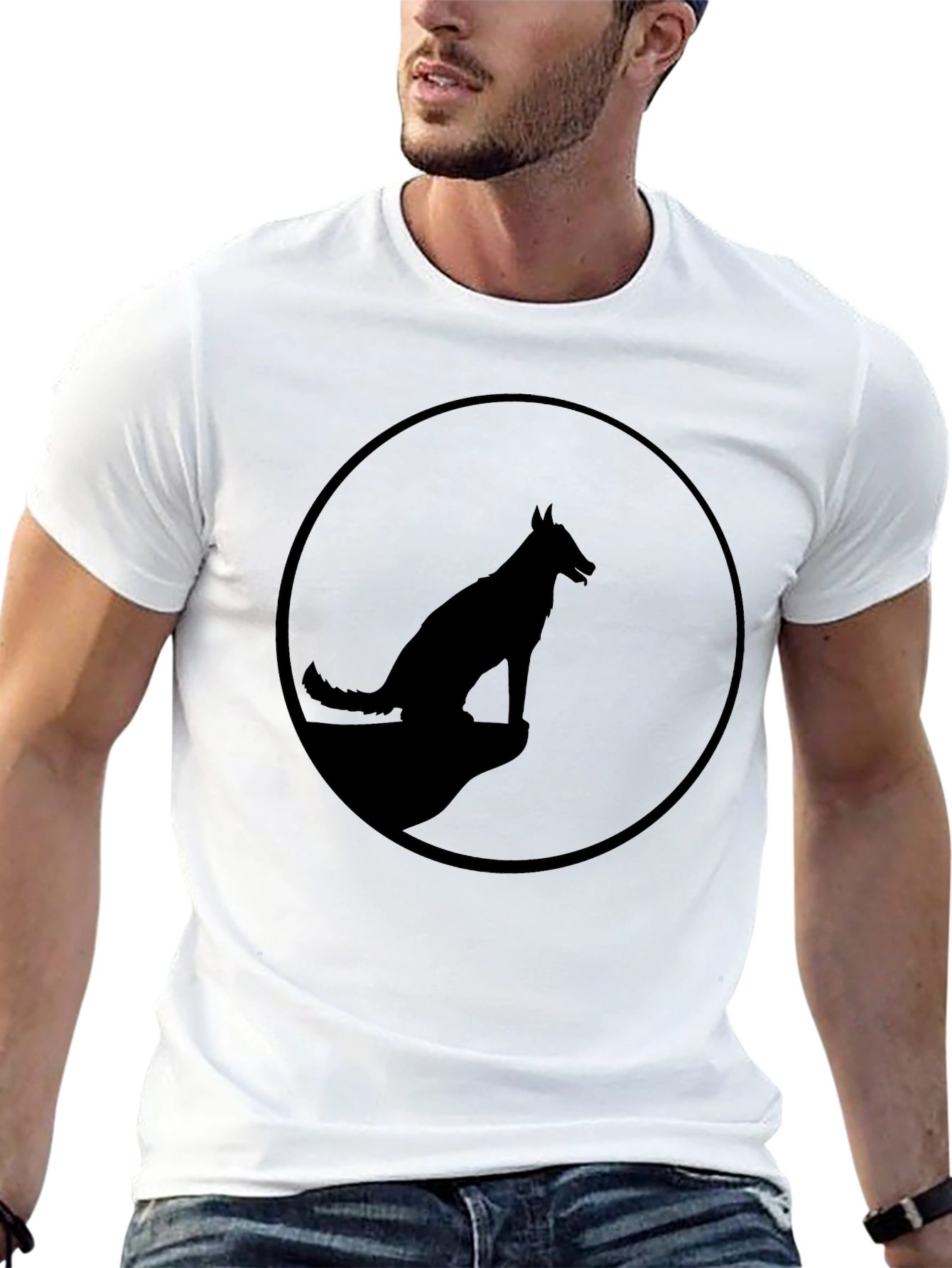 Mens Black T-Shirt with Dog Silhouette Graphic