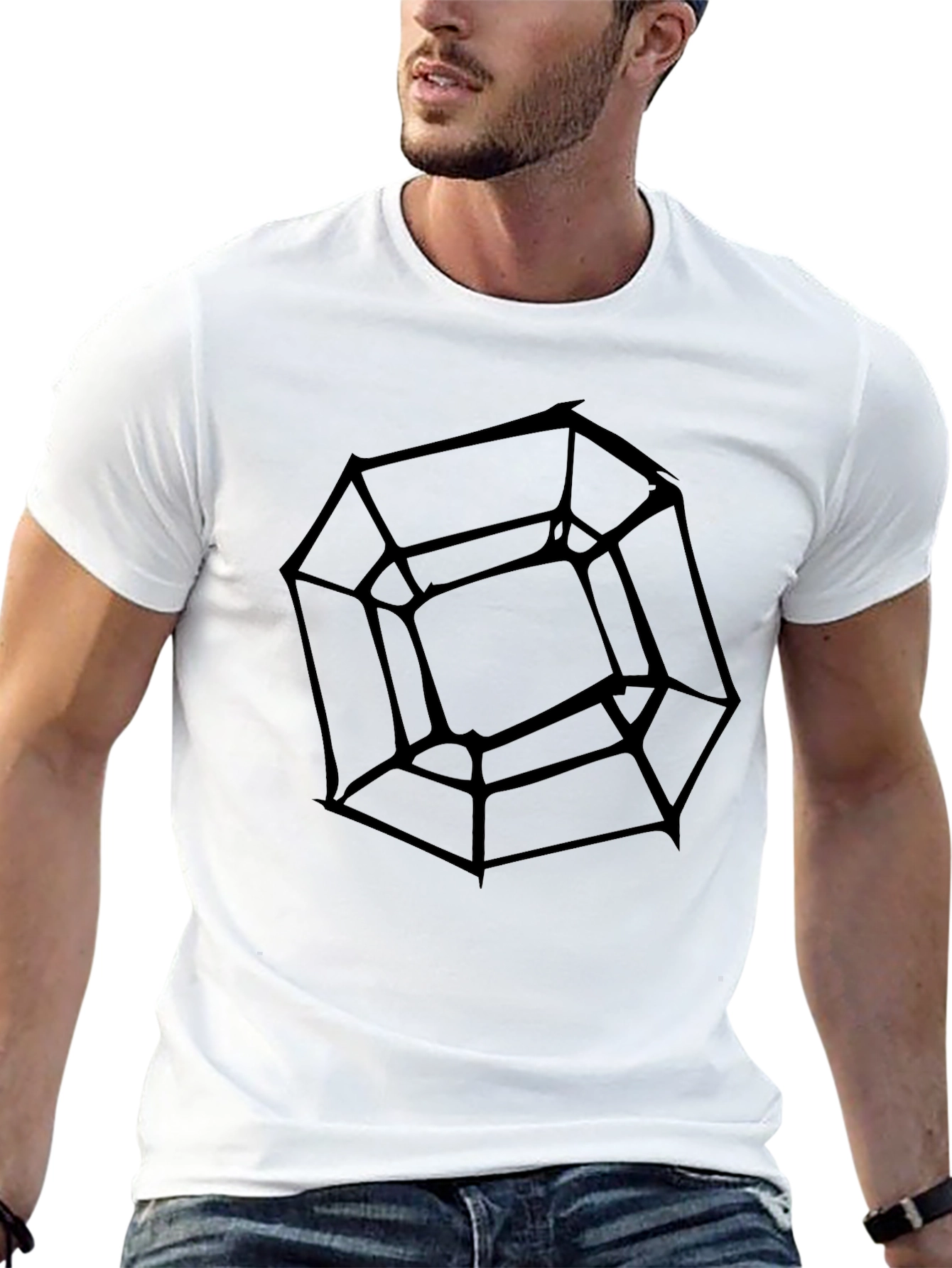 Geometric Cube Graphic Tee - Modern Black Shirt