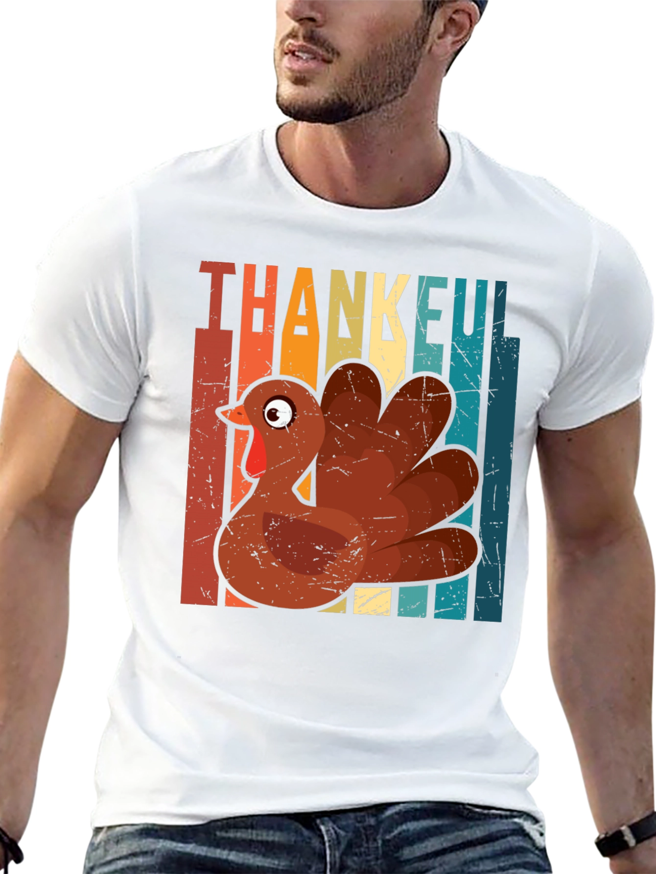 Thankful Turkey Graphic T-Shirt - Thanksgiving Holiday Tee