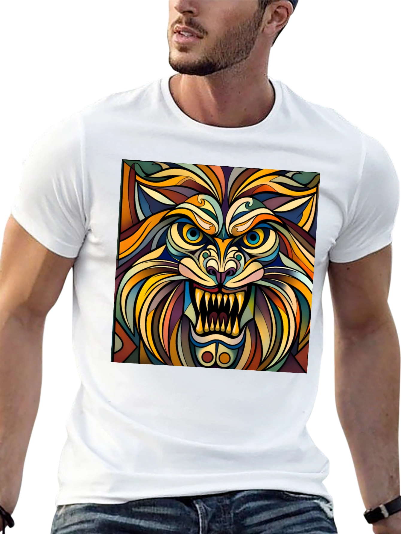Abstract Lion Graphic T-Shirt