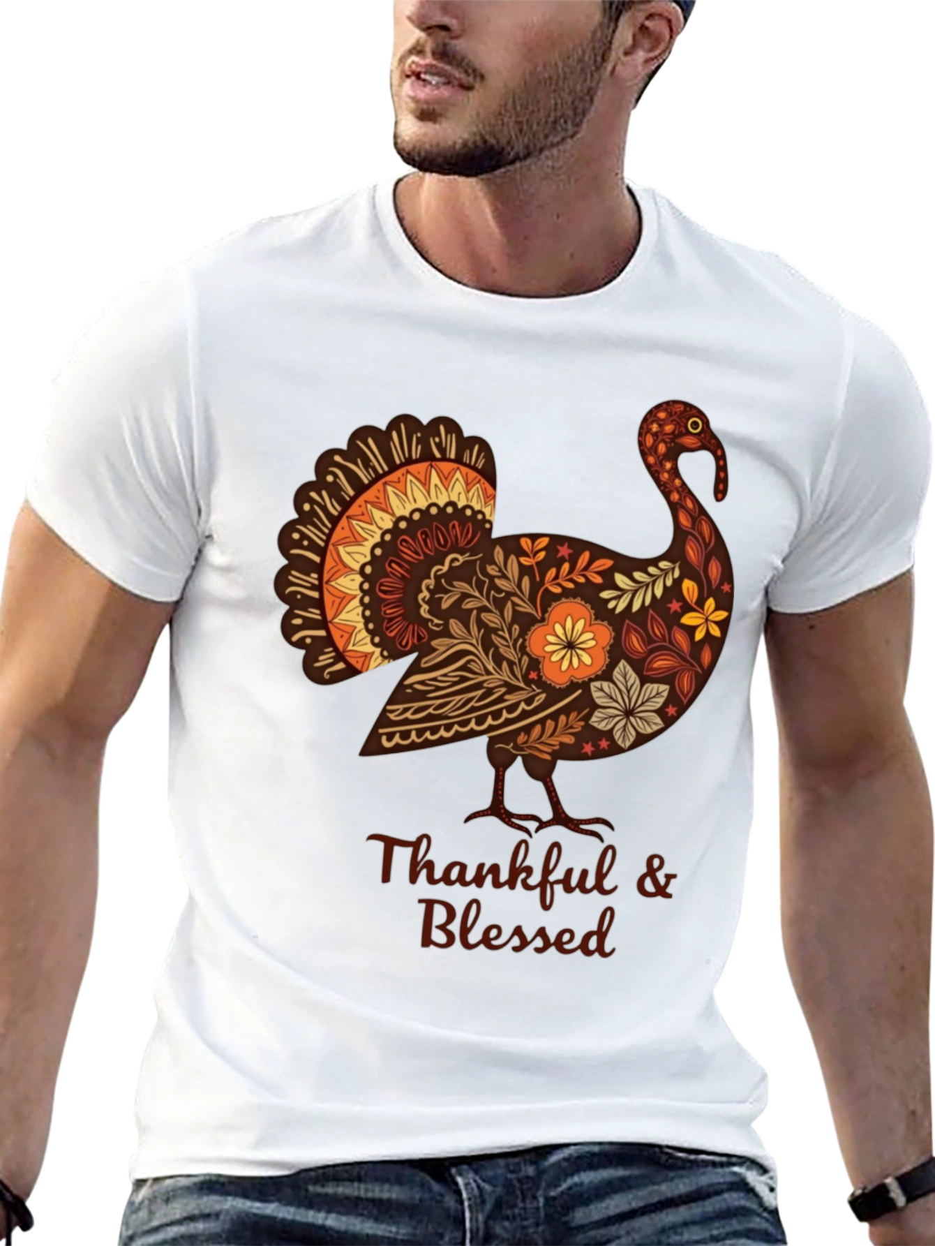 Thankful & Blessed Thanksgiving Turkey T-Shirt