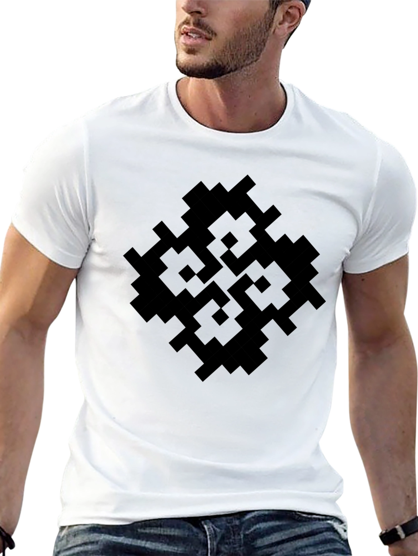 Geometric Pixel Art Black T-Shirt