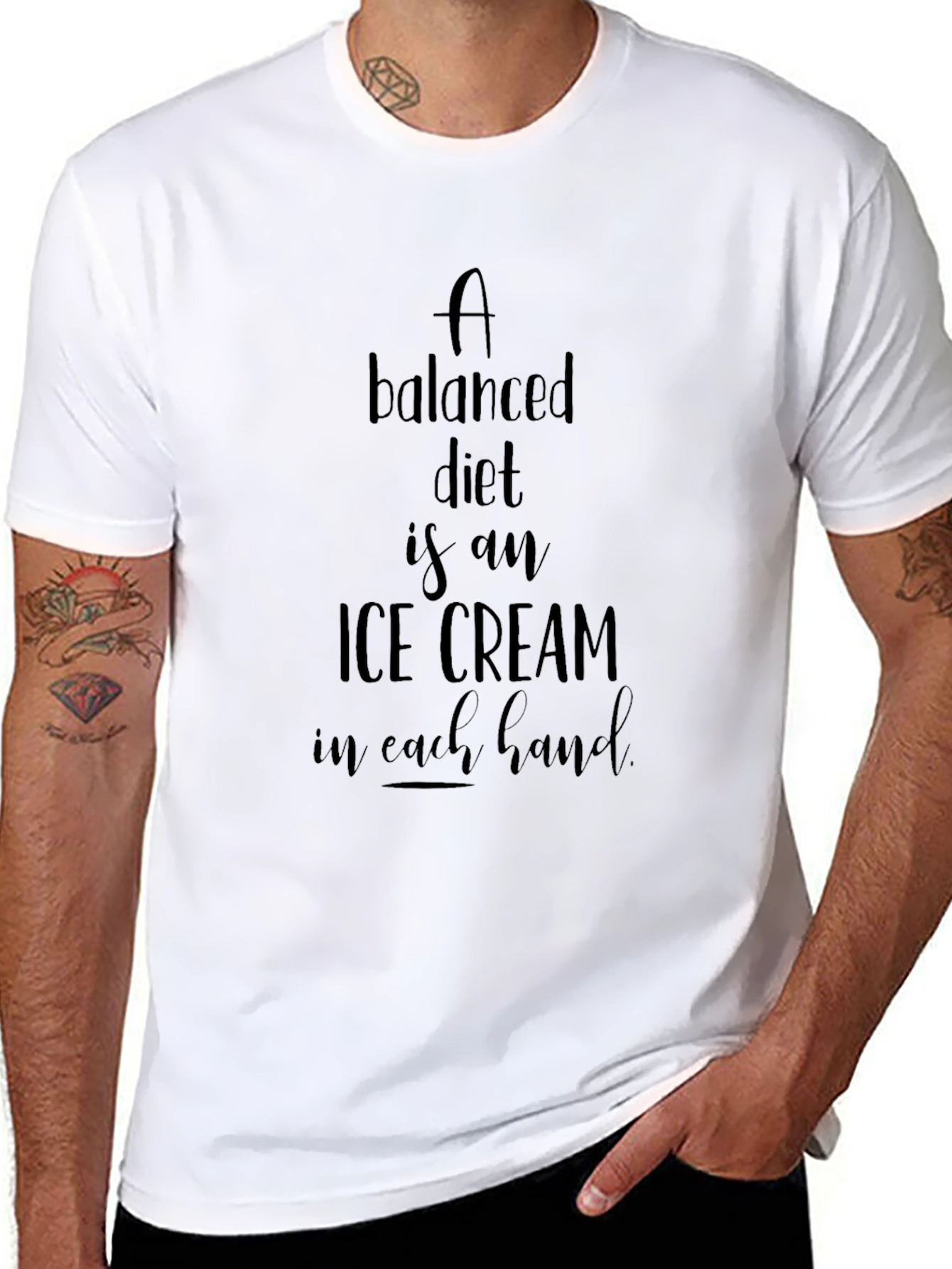 Balanced Diet Ice Cream Mens Black Graphic T-Shirt