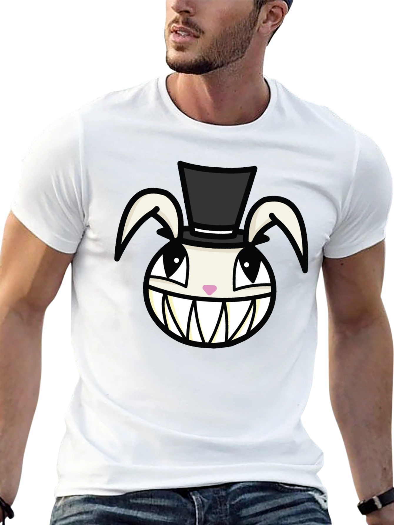 Creepy Rabbit Top Hat Graphic Tee - Black