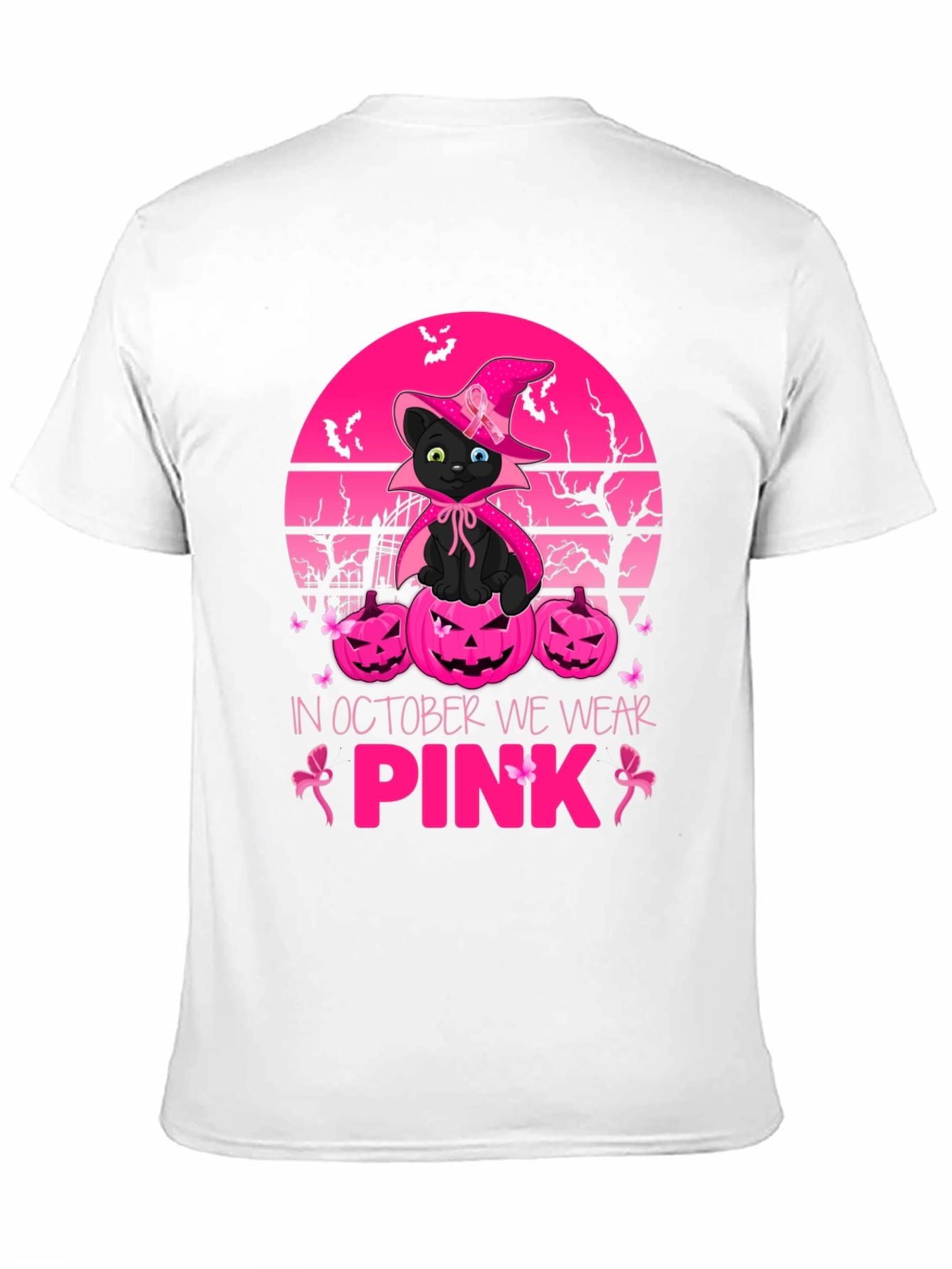 October We Wear Pink Black Cat Witch T-Shirt