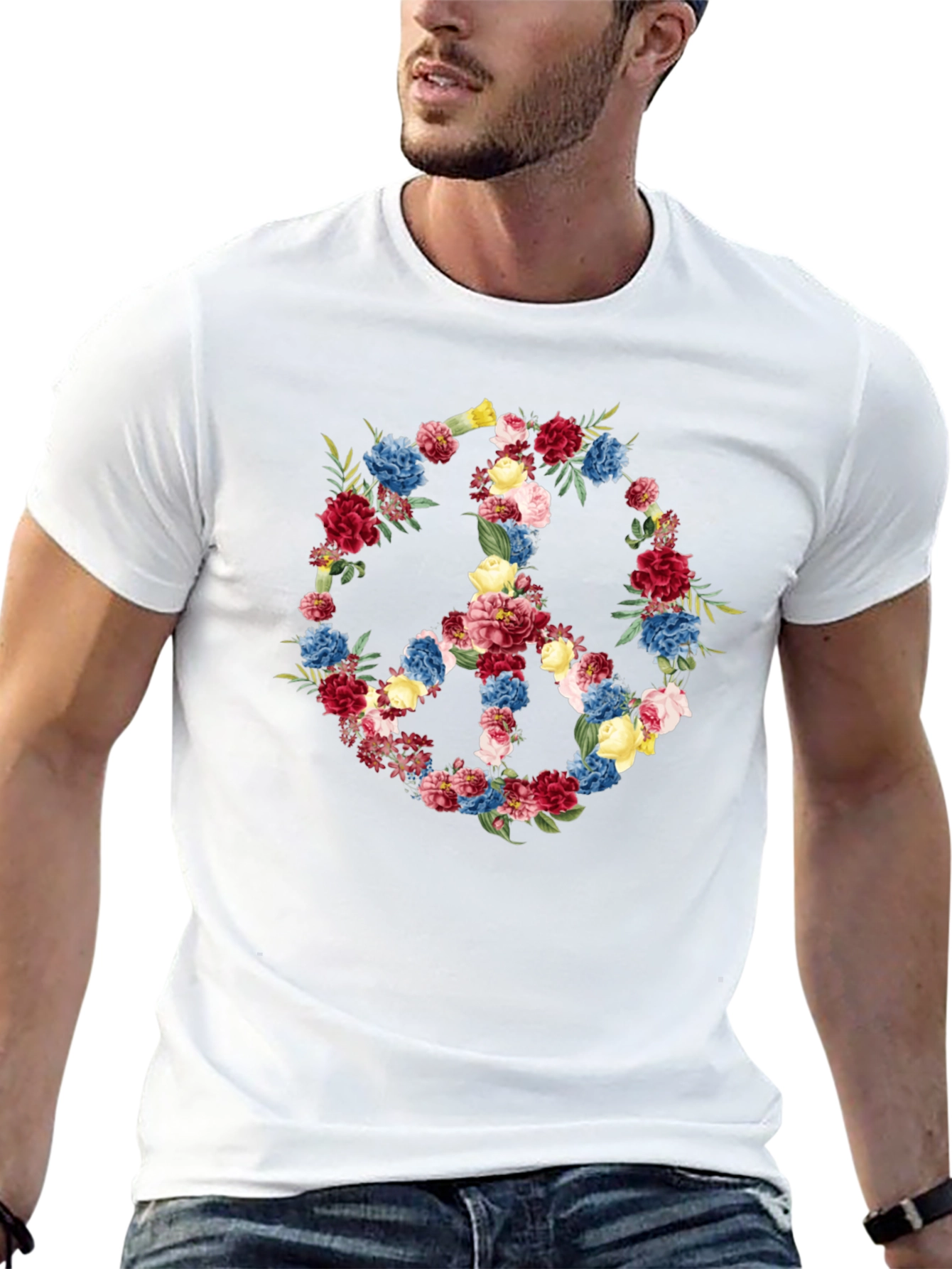 Floral Peace Sign Black T-Shirt
