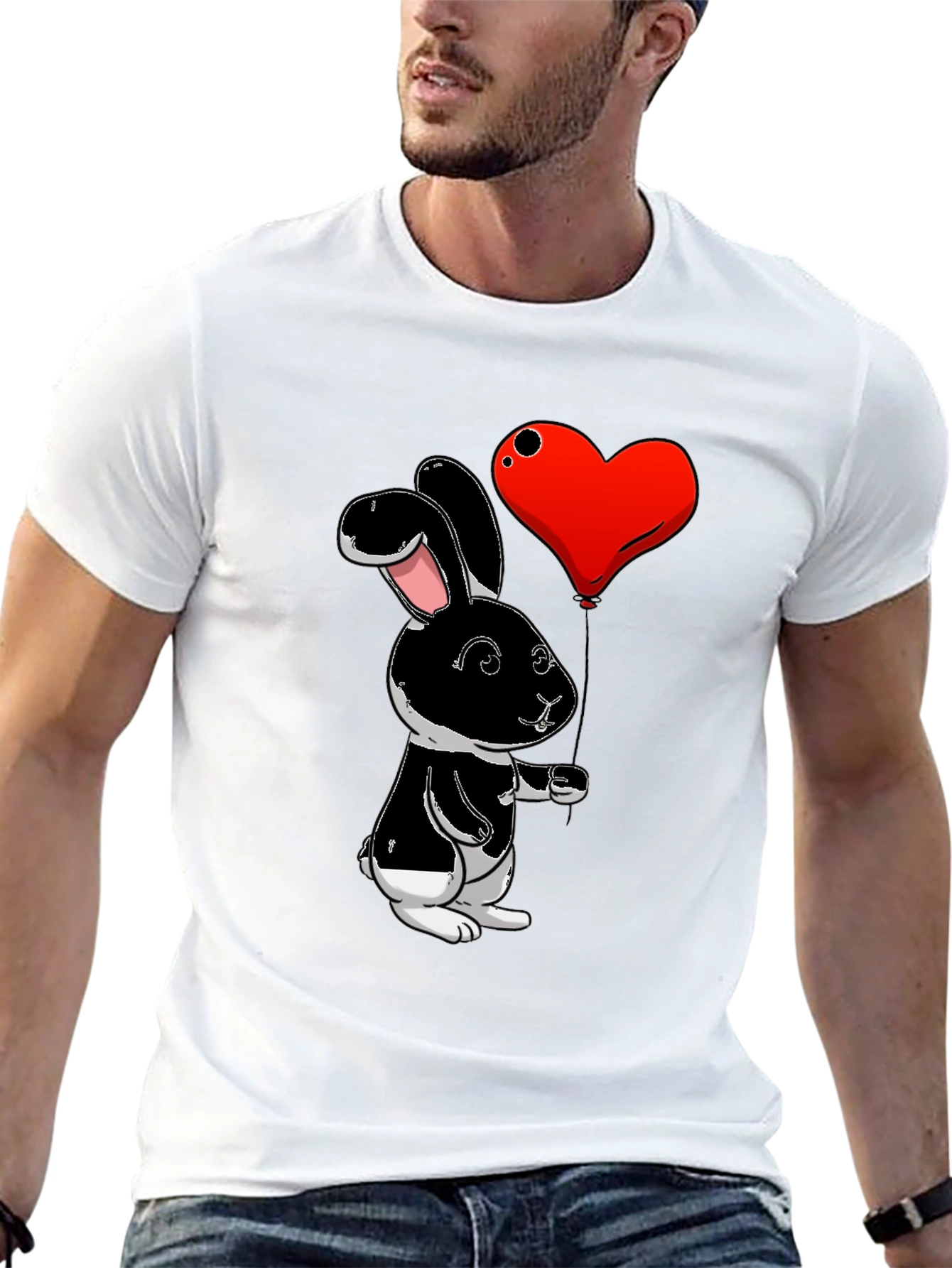Black Bunny Heart Balloon Graphic T-Shirt