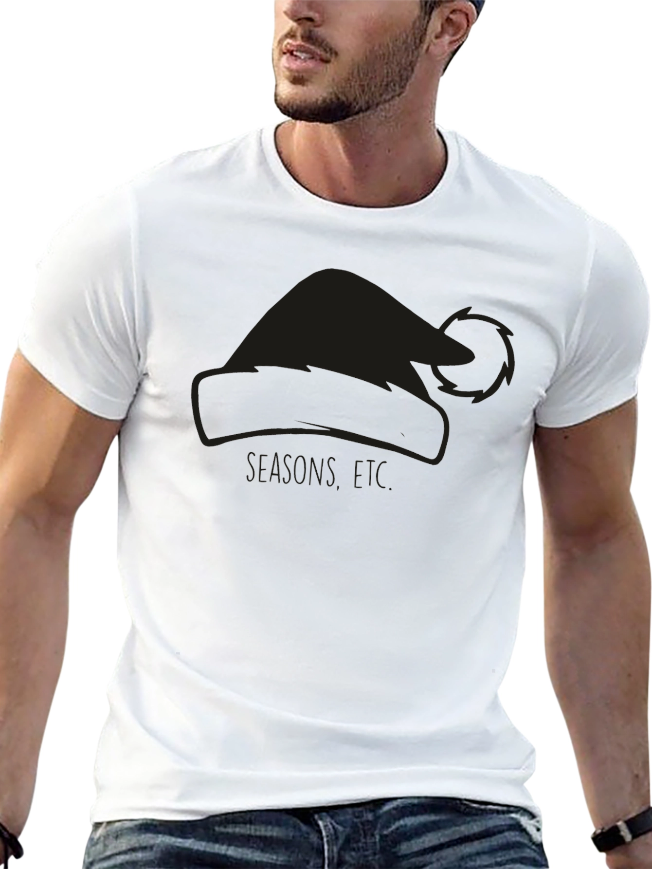 Holiday Santa Hat Graphic Tee - Black