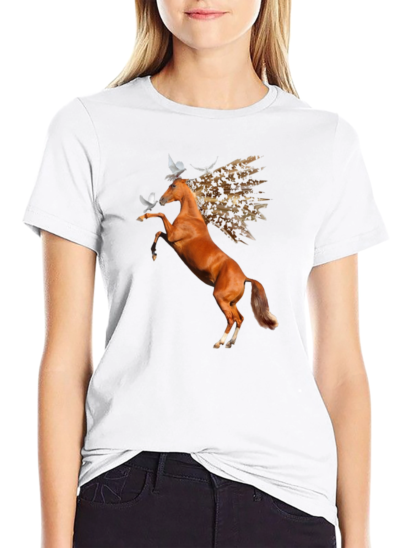 Horse and Dove Graphic Tee - Black
