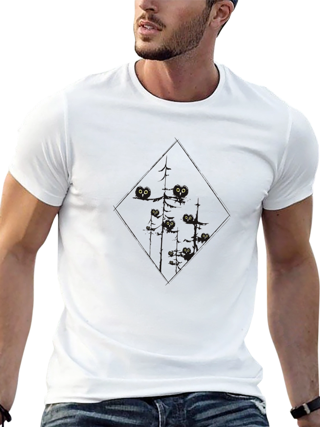 Mens Black T-Shirt with Eyes in the Dark Design