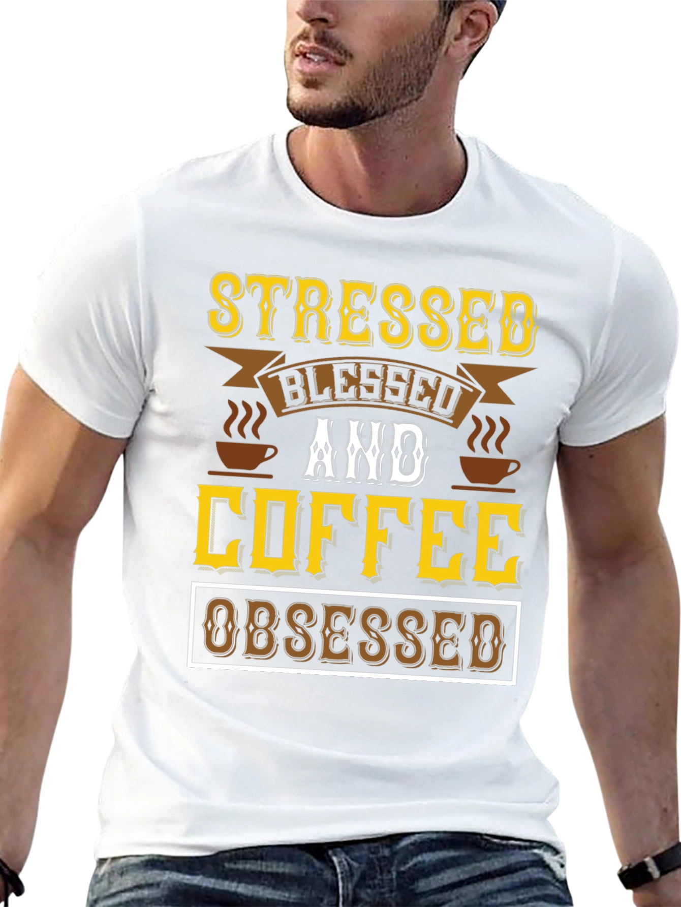 Stressed Blessed & Coffee Obsessed Black T-Shirt