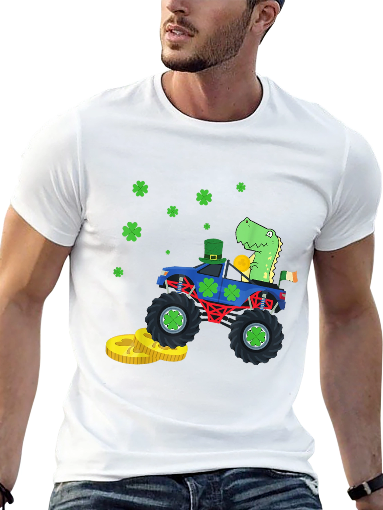 St. Patricks Day Monster Truck Dinosaur T-Shirt