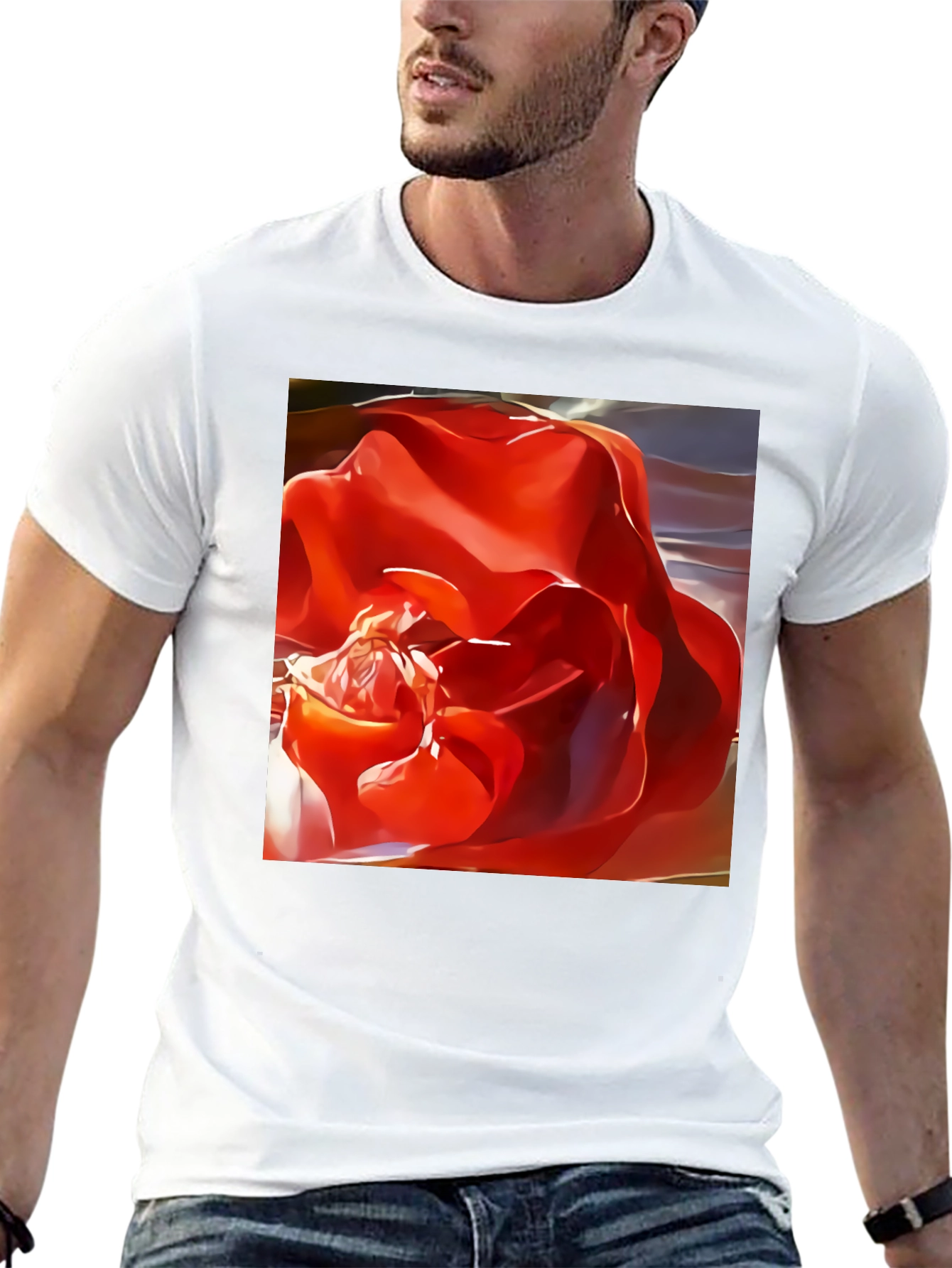 Red Rose Graphic Black T-Shirt