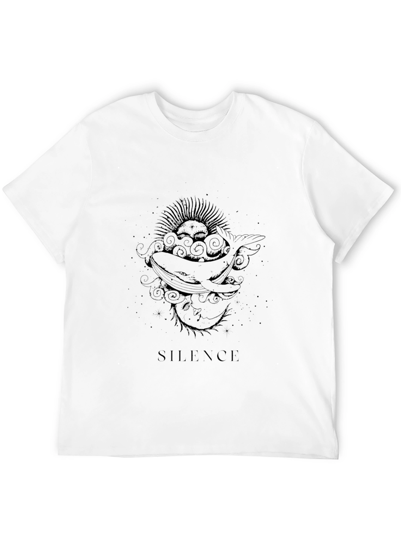 Silence Whale Graphic Tee - Soft Black Cotton Shirt