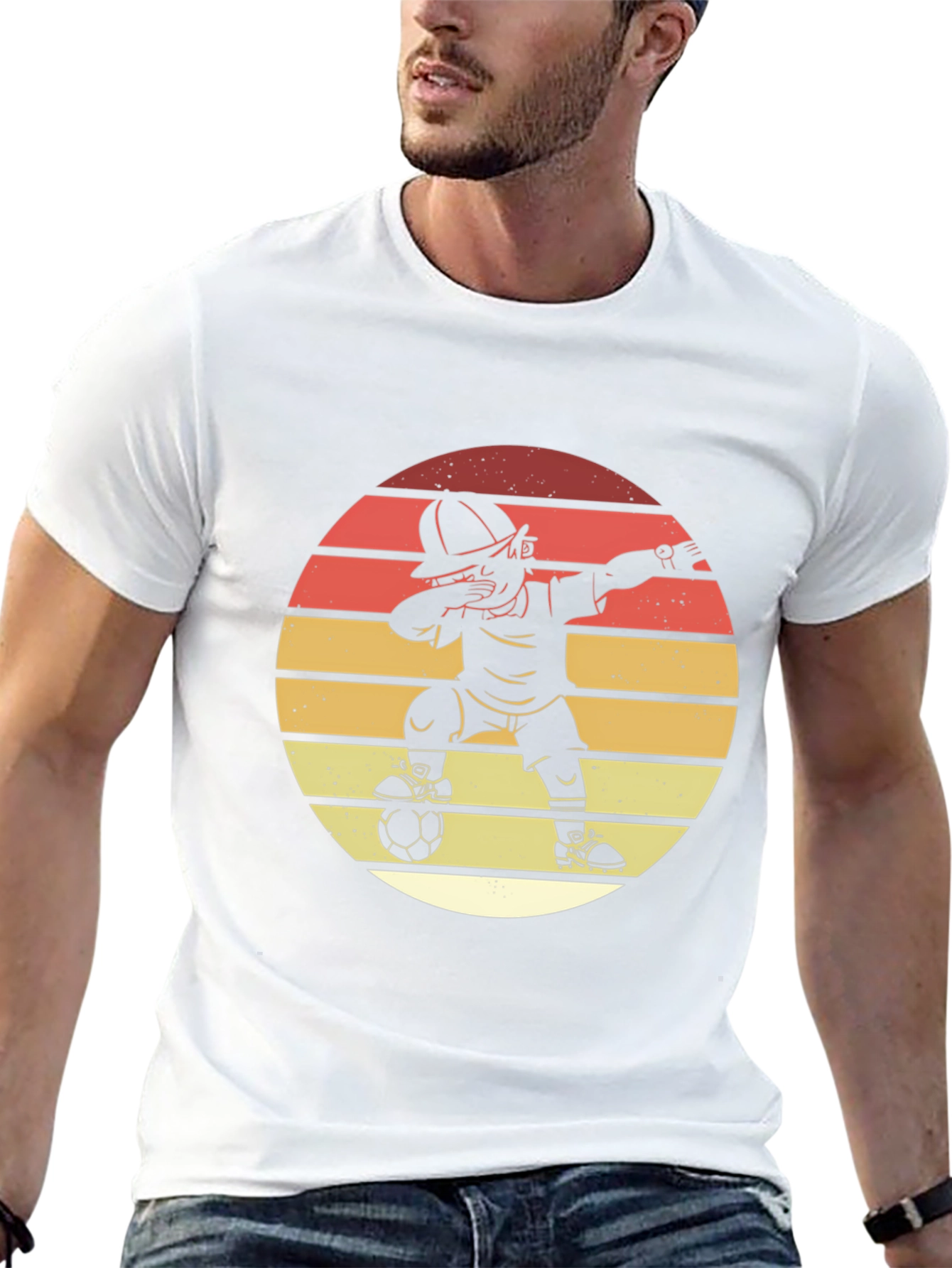 Dabbing Soccer Player Graphic Tee - Retro Style