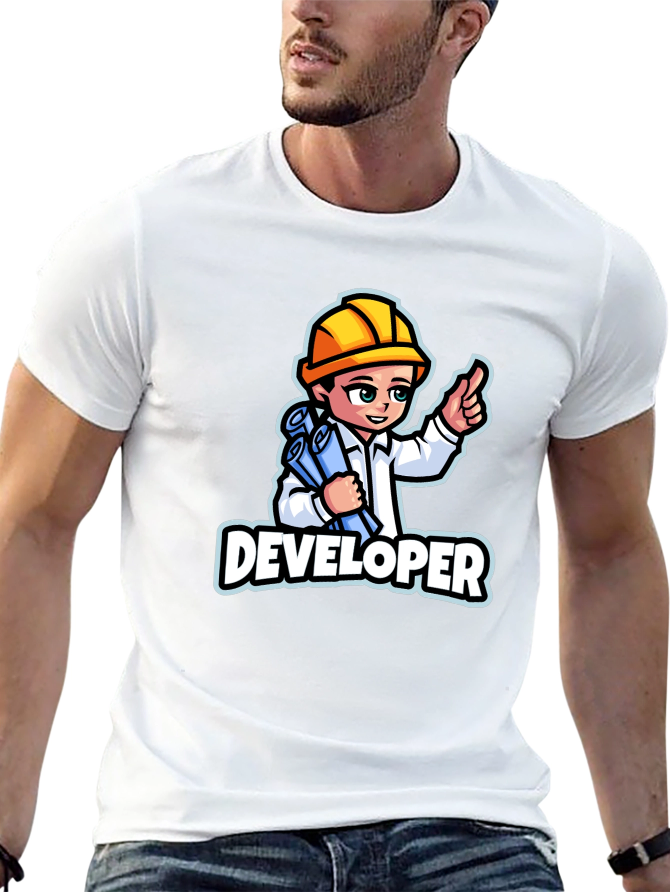 Developer Cartoon Graphic T-Shirt - Soft Cotton Blend