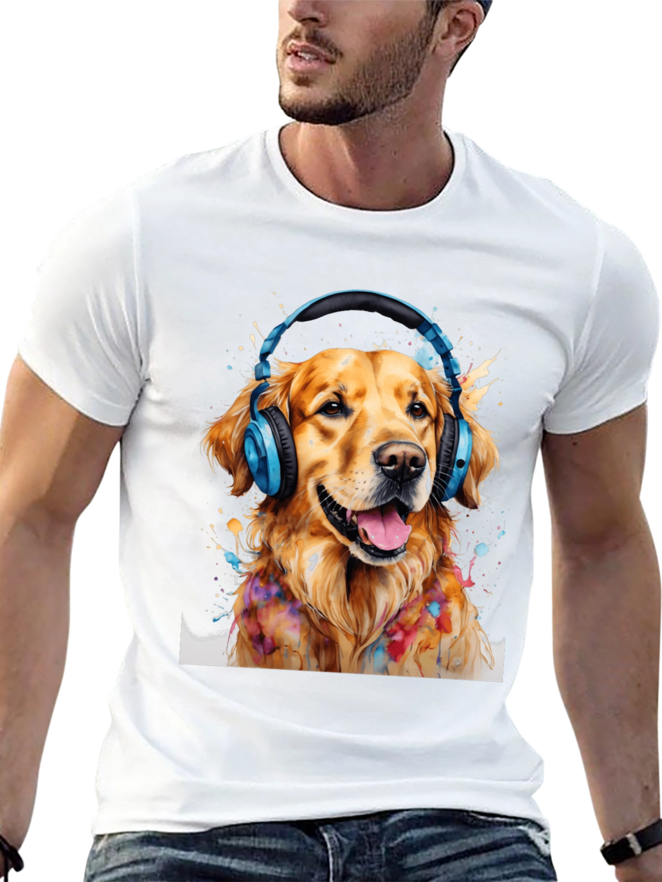 Dog with Headphones T-Shirt - Trendy Graphic Tee