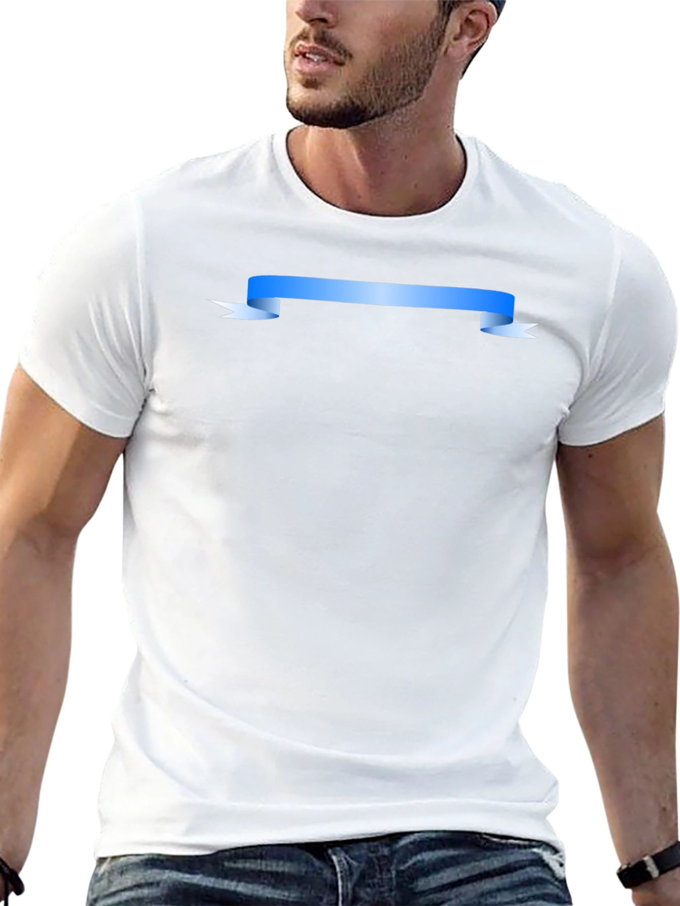 Mens Black Graphic T-Shirt with Blue Ribbon Design