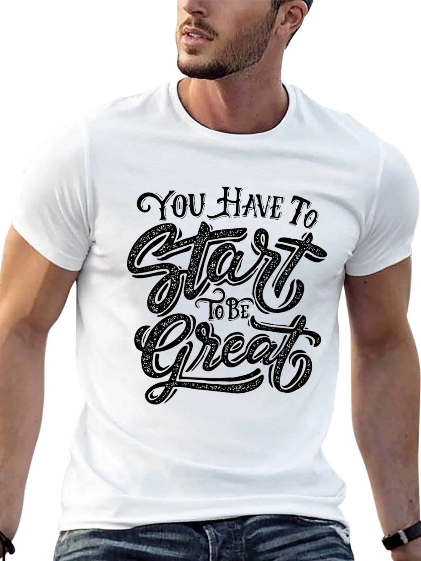 Motivational Start Great Black Graphic Tee