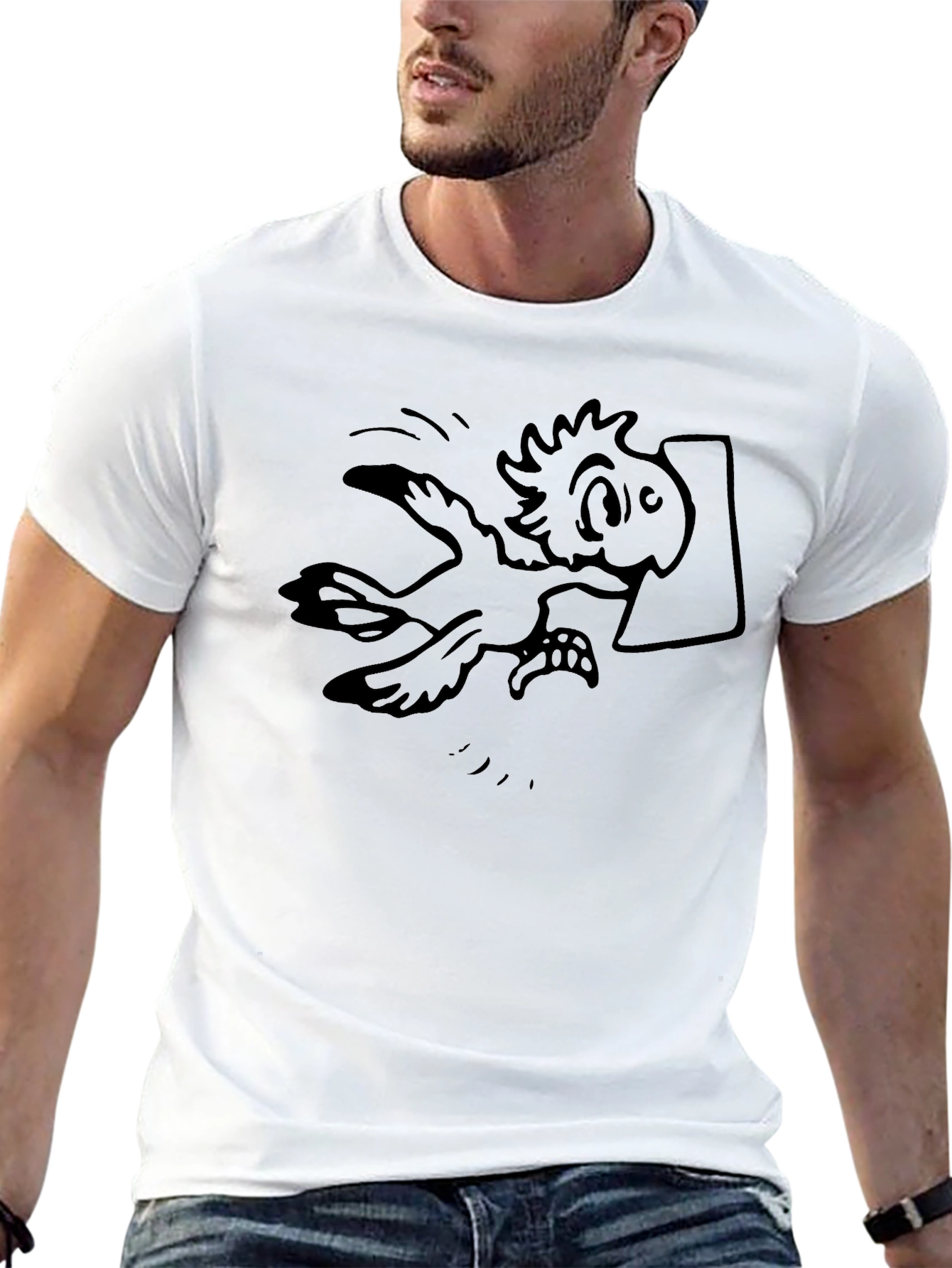 Cartoon Bird Graphic Tee - Black Cotton Blend